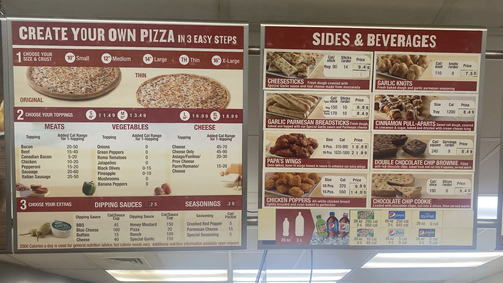Papa Johns Pizza Menu