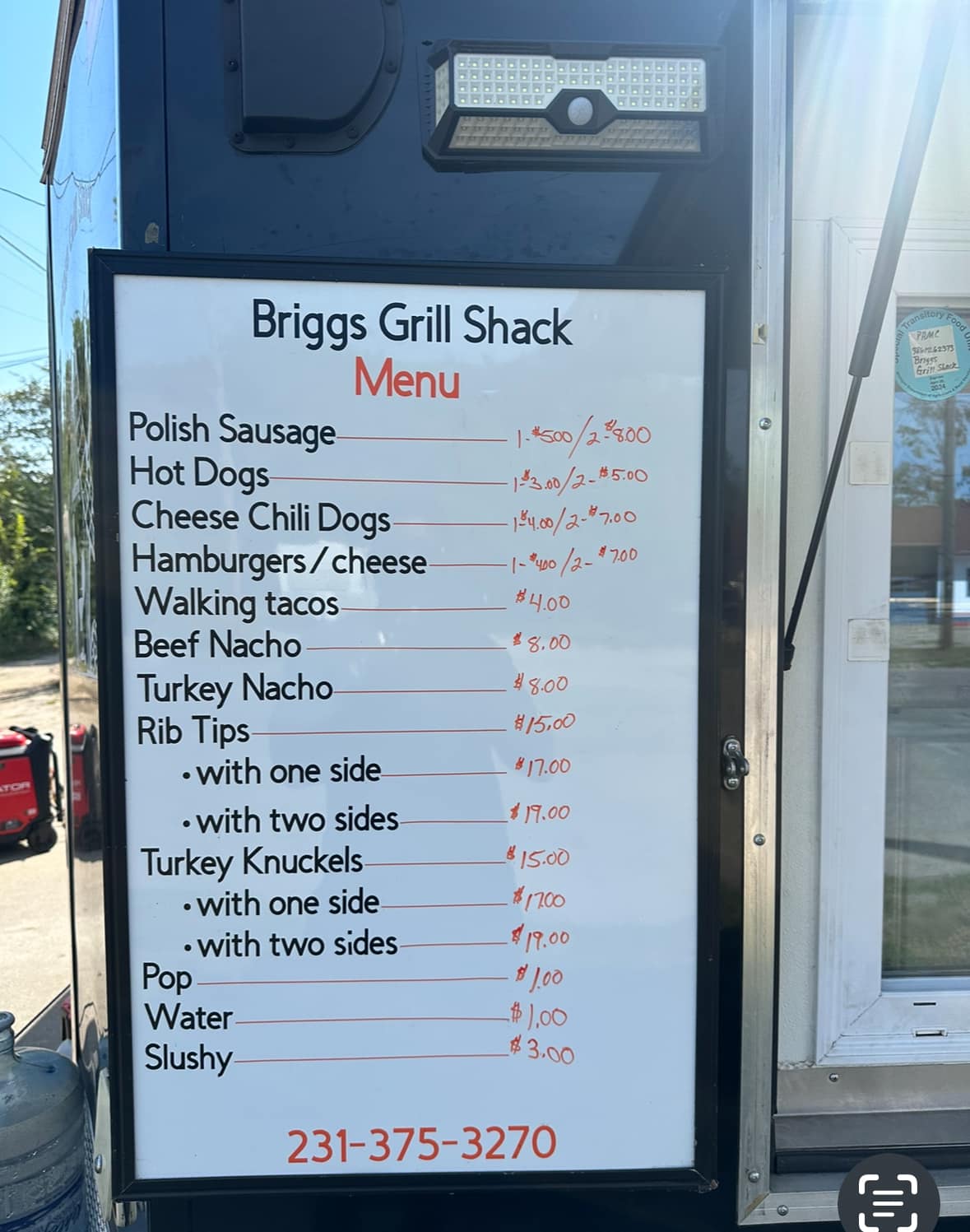 Briggs Grill Shack Menu