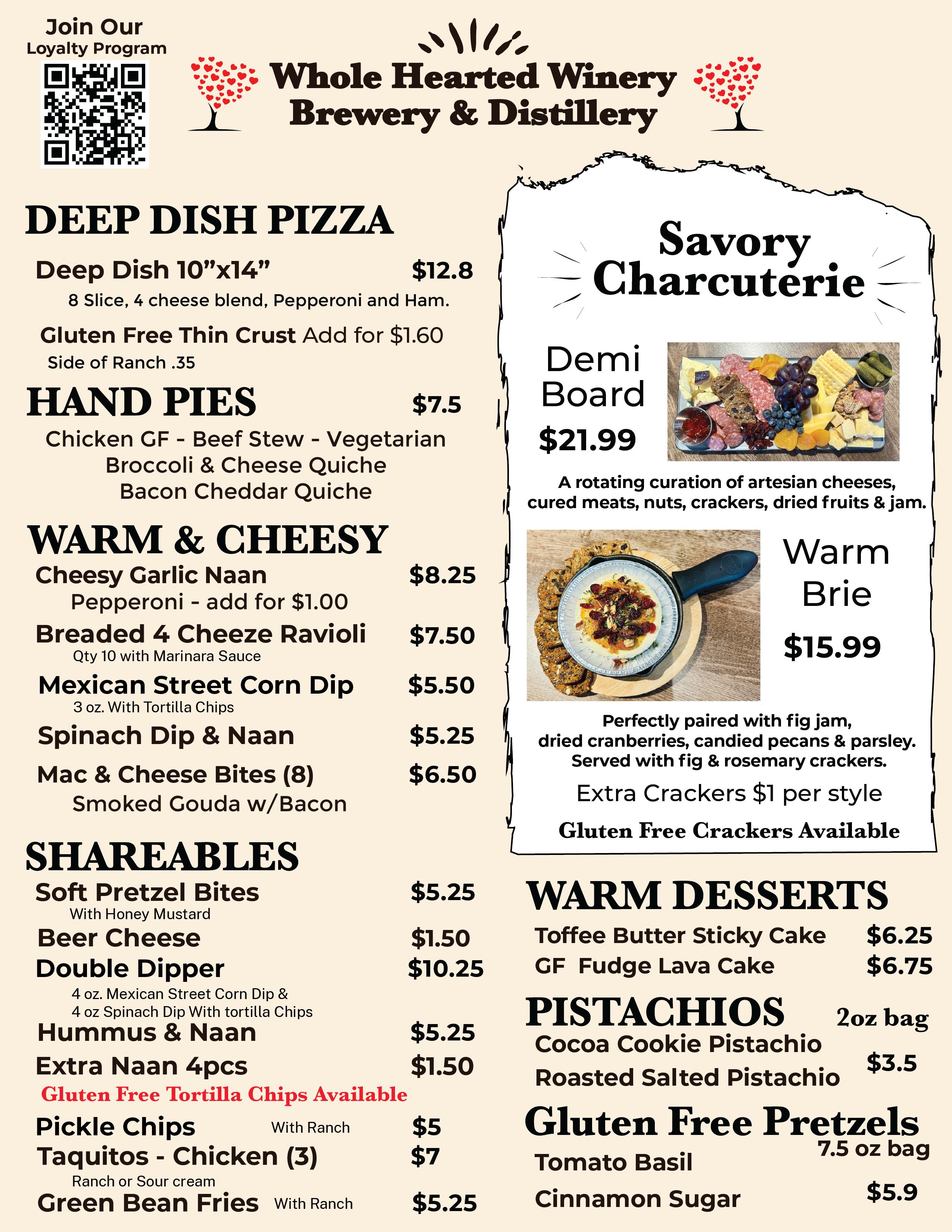 Whole Hearted Winery Menu