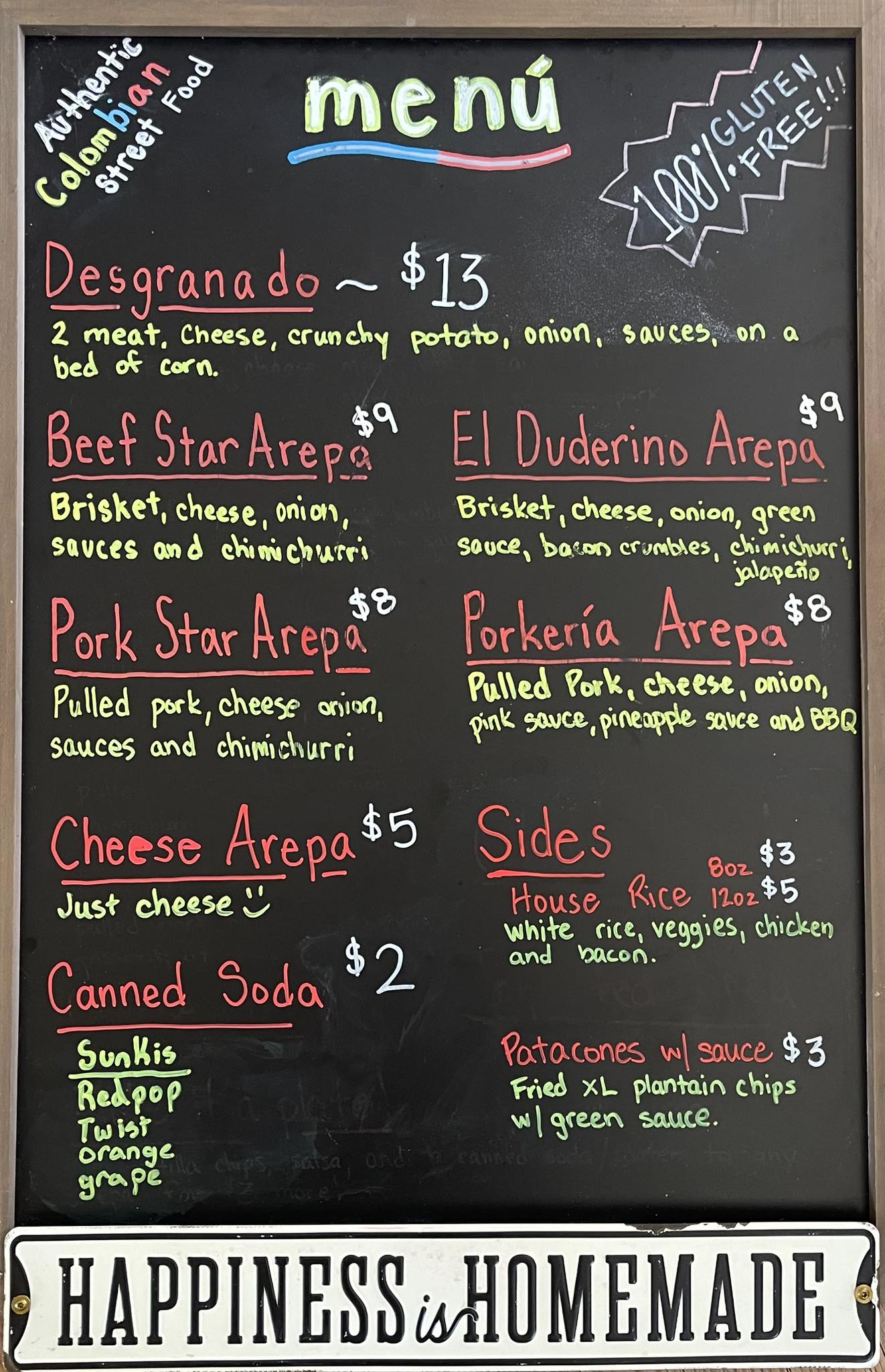 Hola Arepa Menu