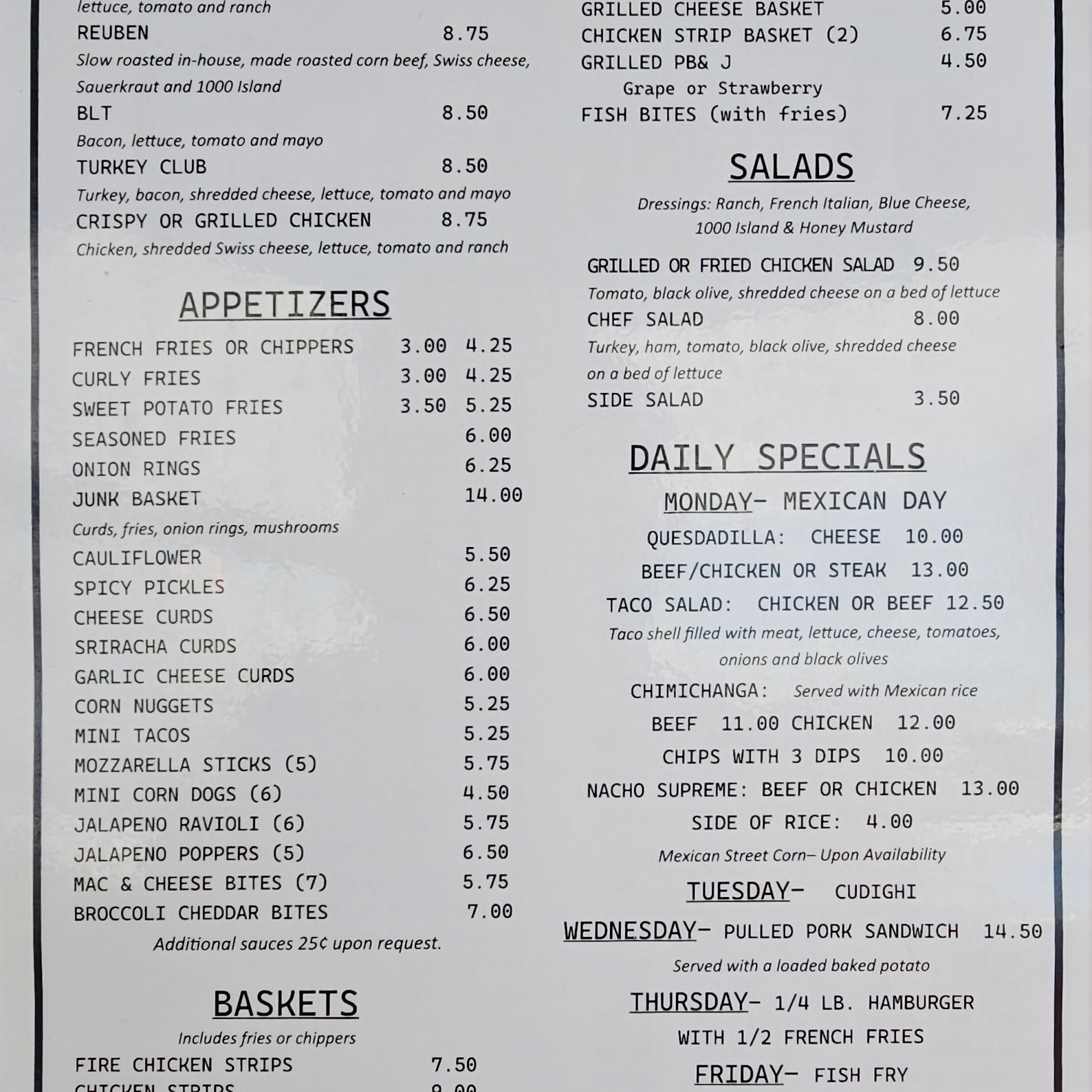 The Thirsty Whale Menu