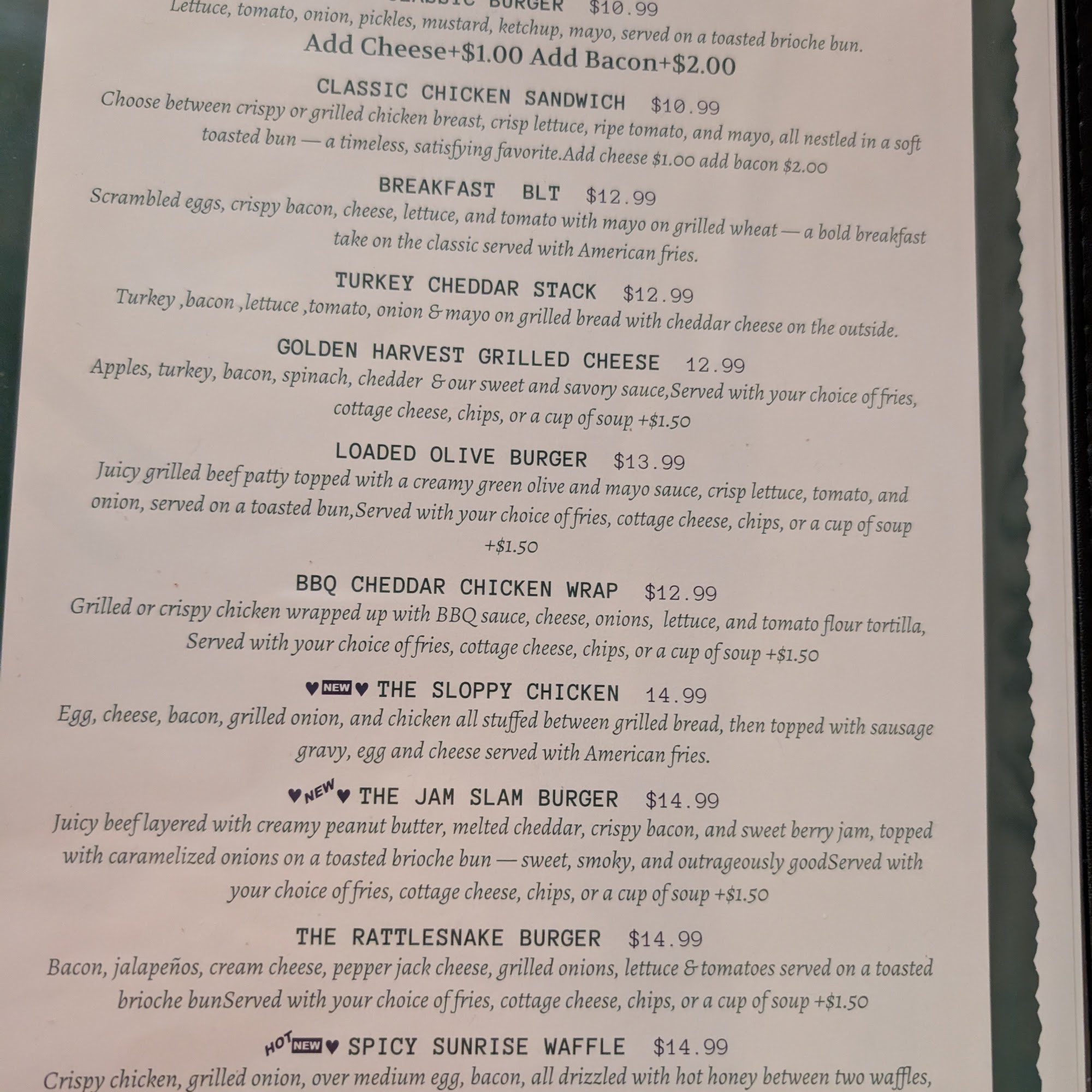 Amy’s place Menu