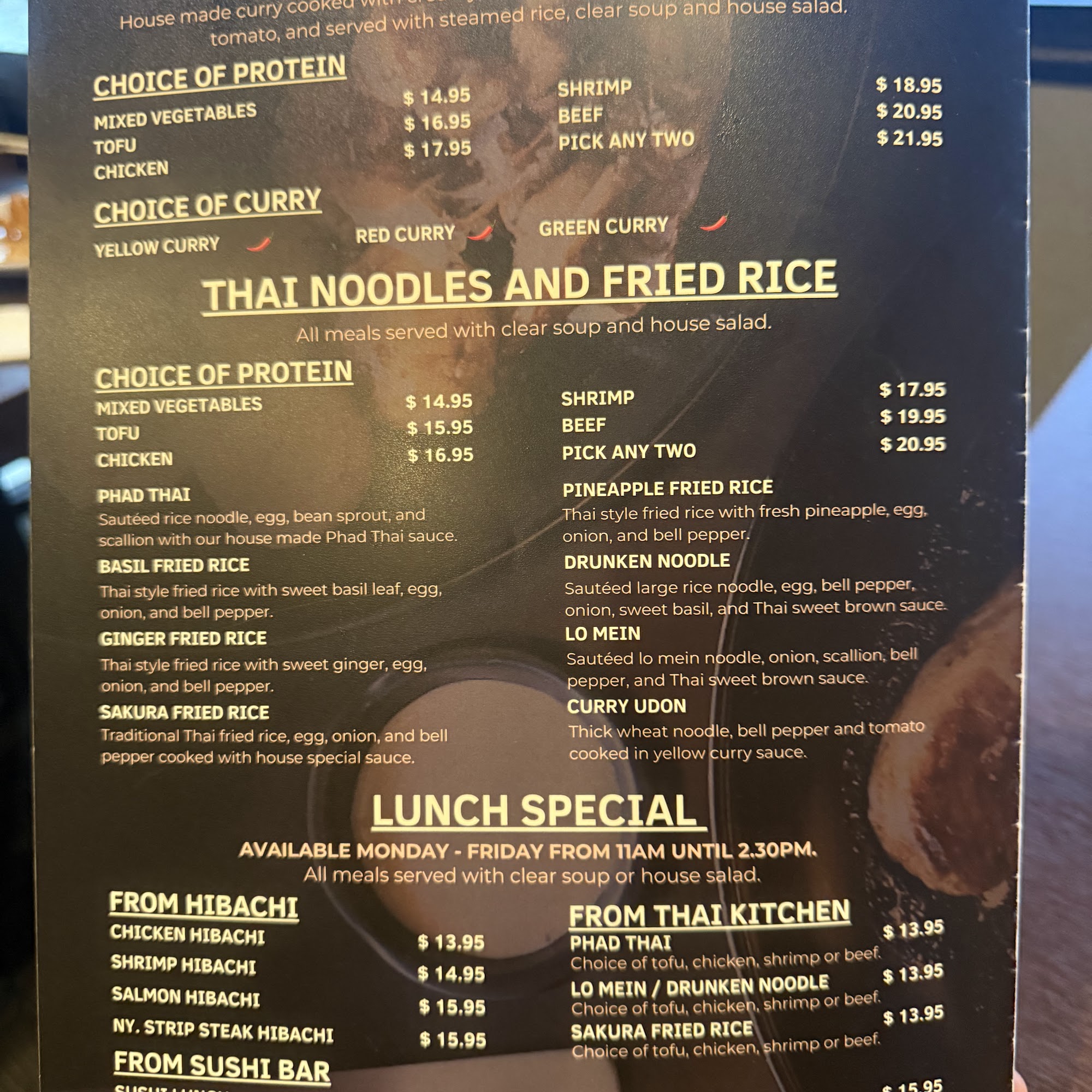 Sakura Japanese, Thai, Spirits Menu