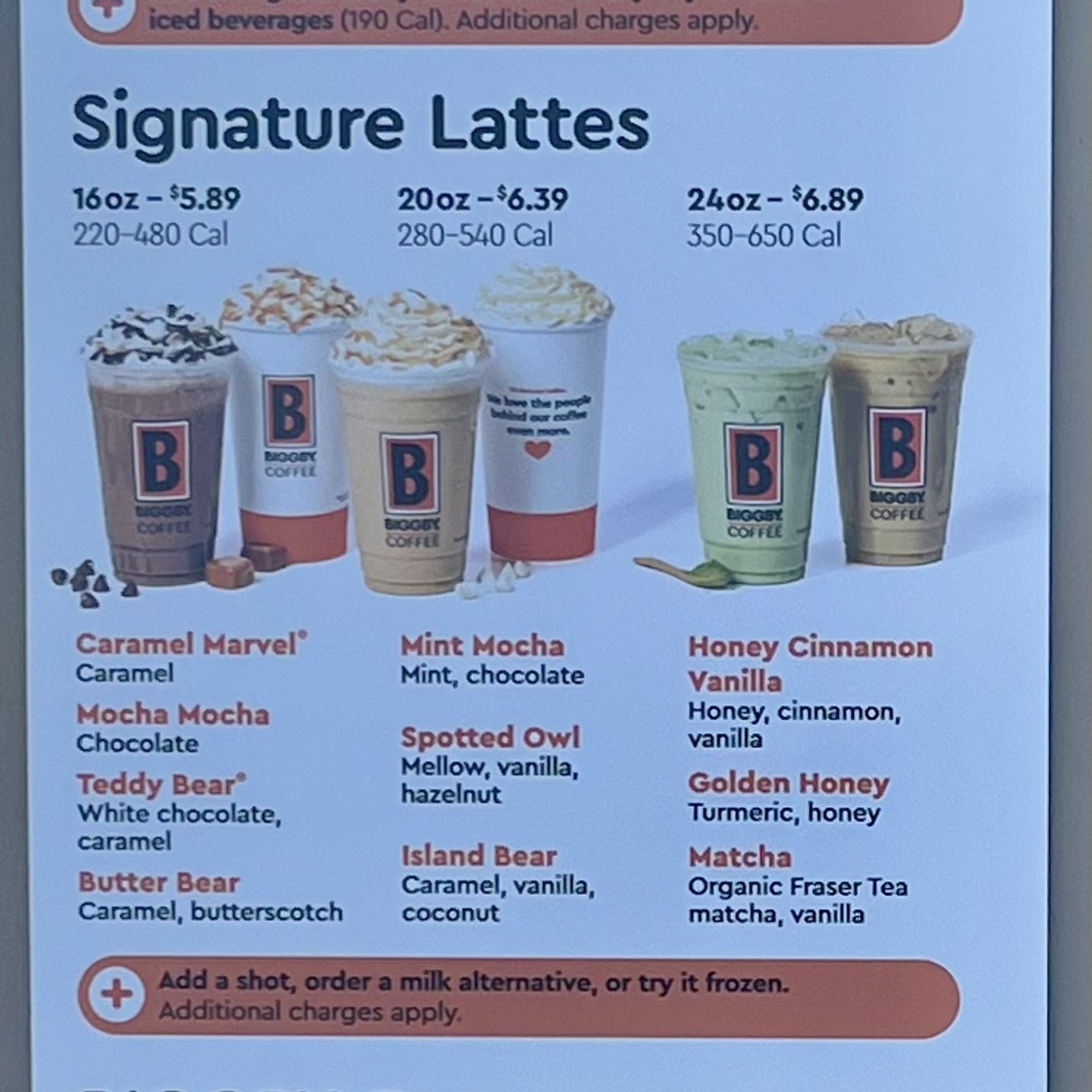 Oxford Biggby Menu