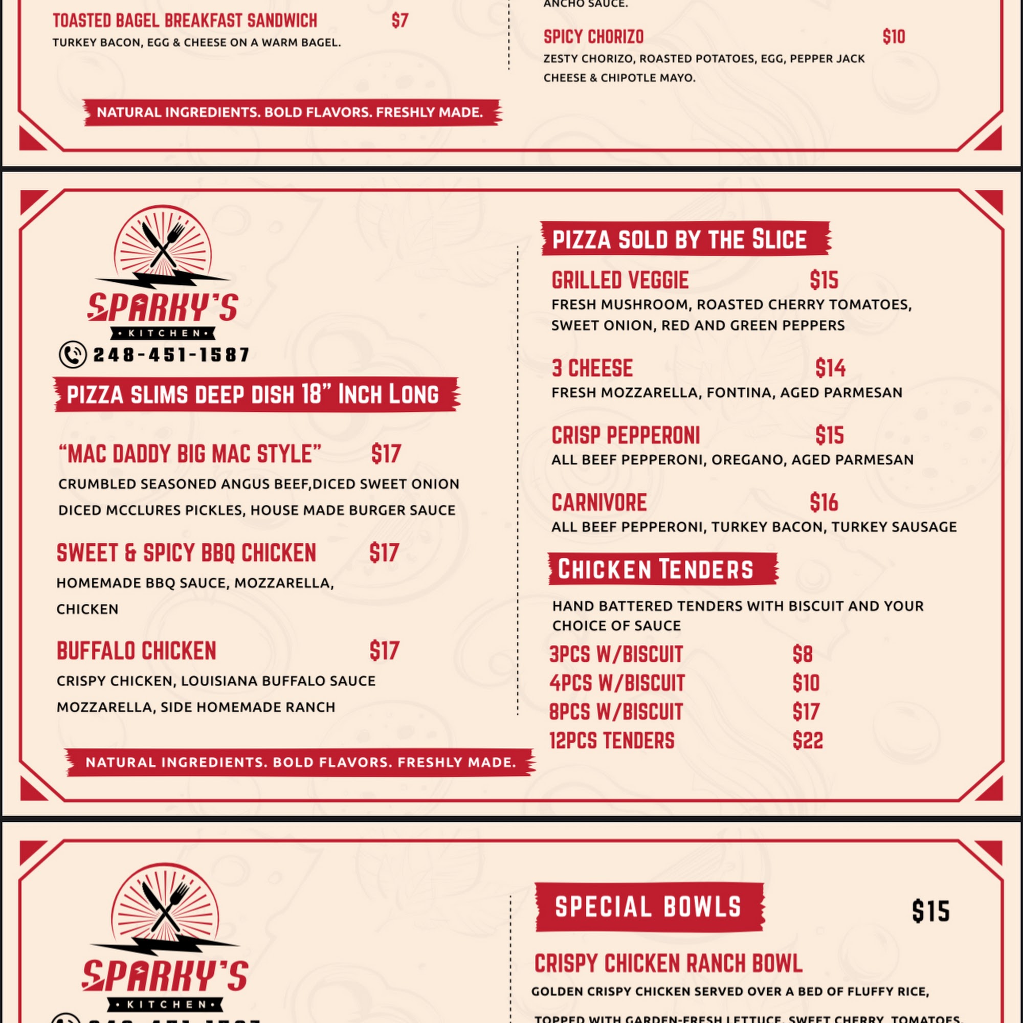 Sparky’s kitchen Menu