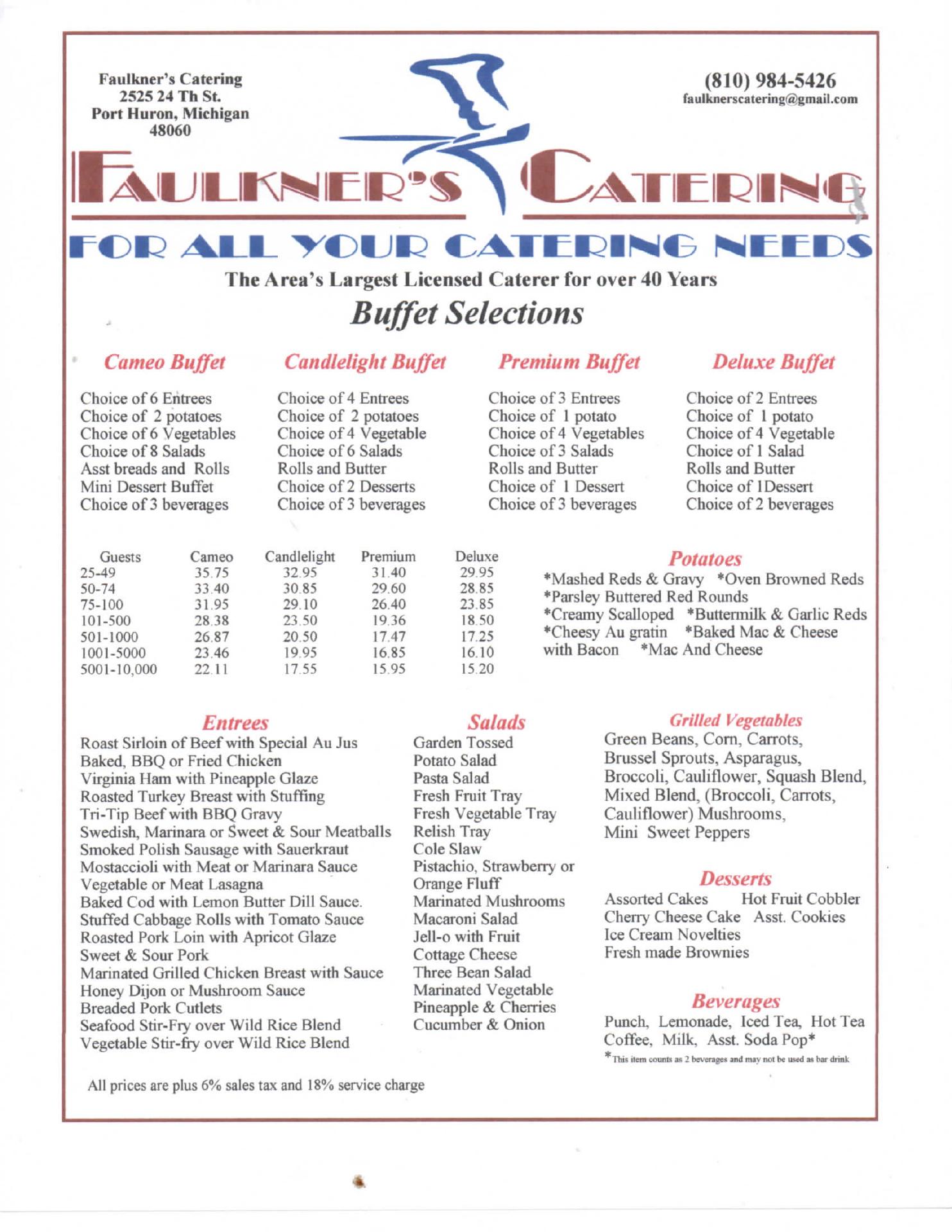 Faulkner's Catering Menu