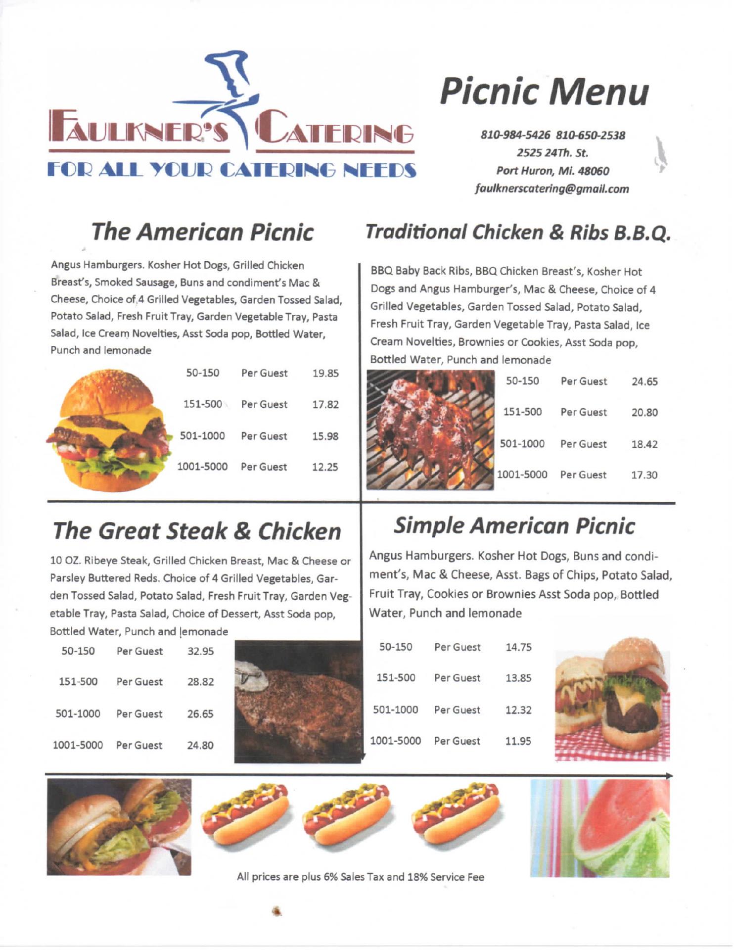 Faulkner's Catering Menu