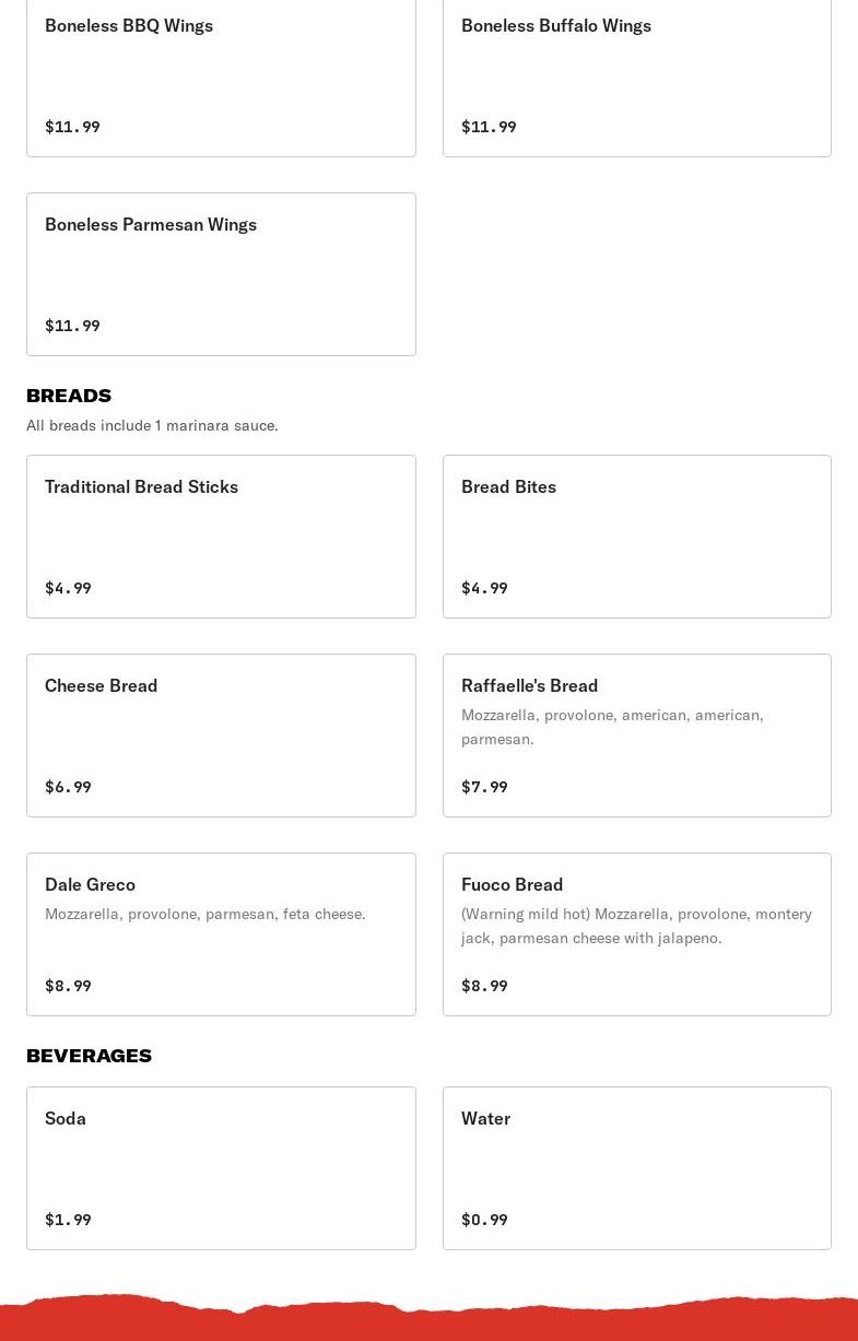 Raffaele's Pizza Menu