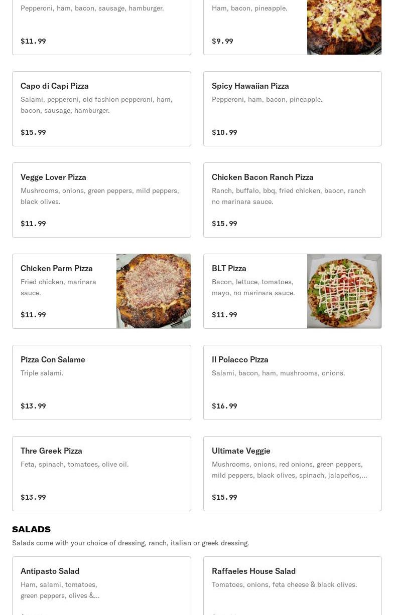 Raffaele's Pizza Menu