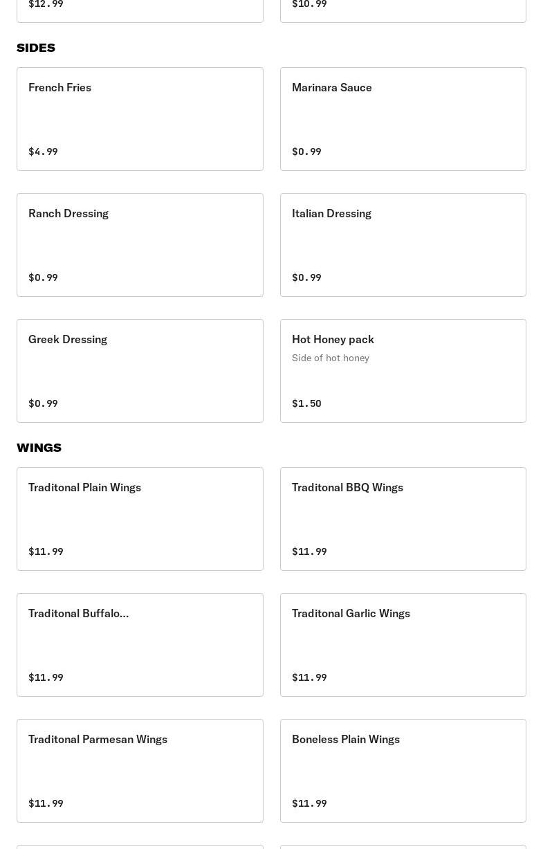 Raffaele's Pizza Menu
