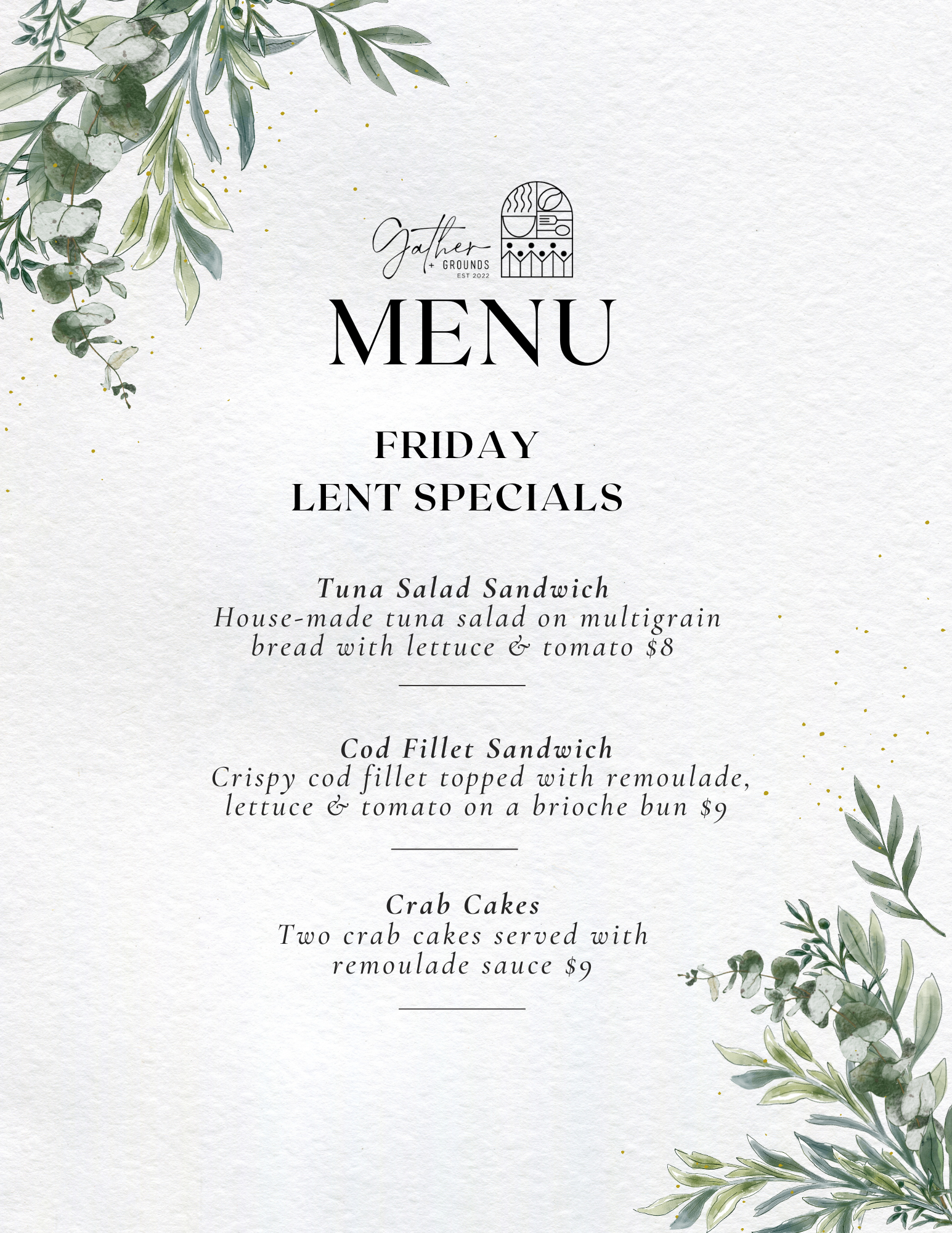 Gather + Grounds North Menu