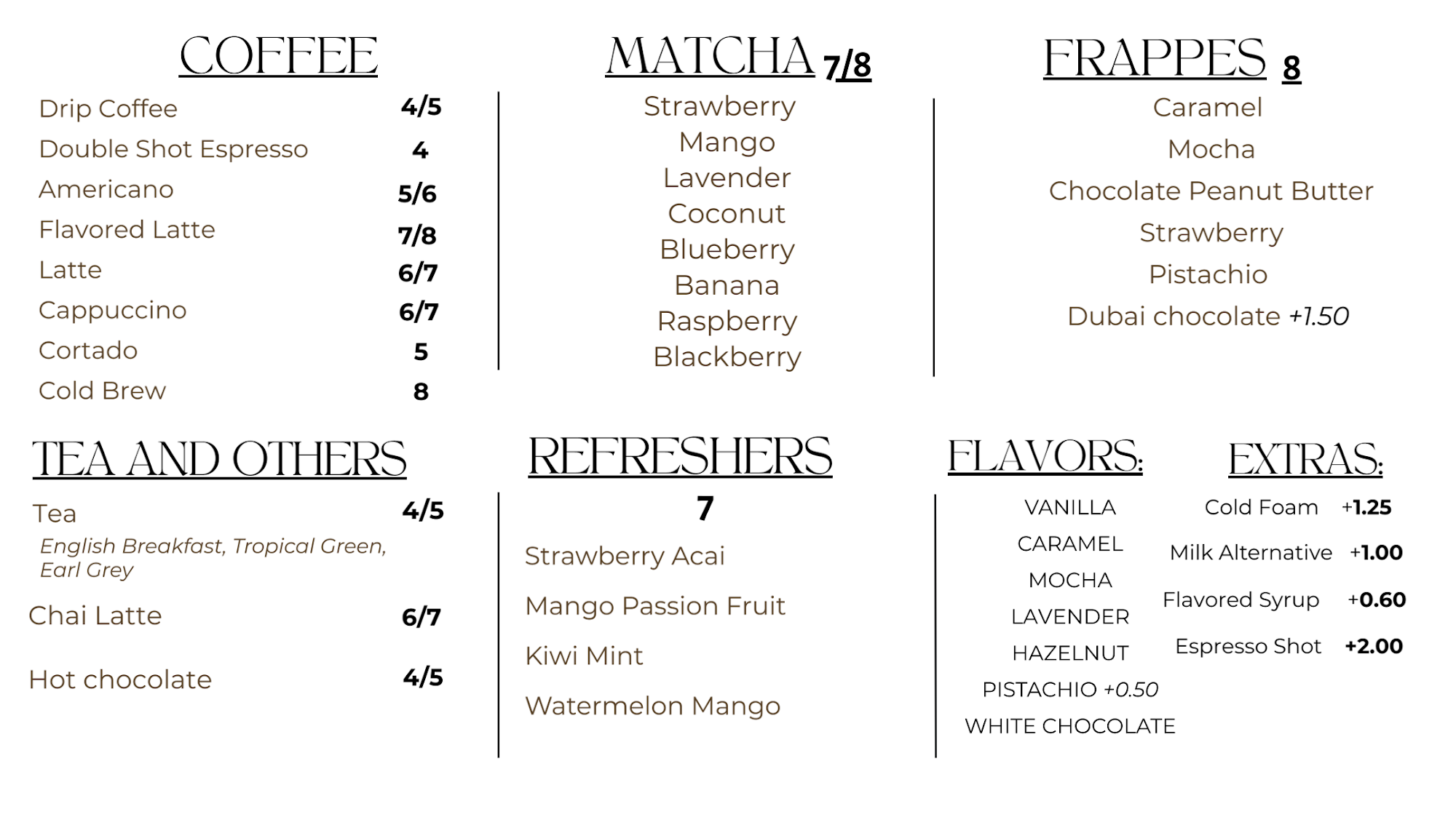 The Brew Coffee Shop Menu