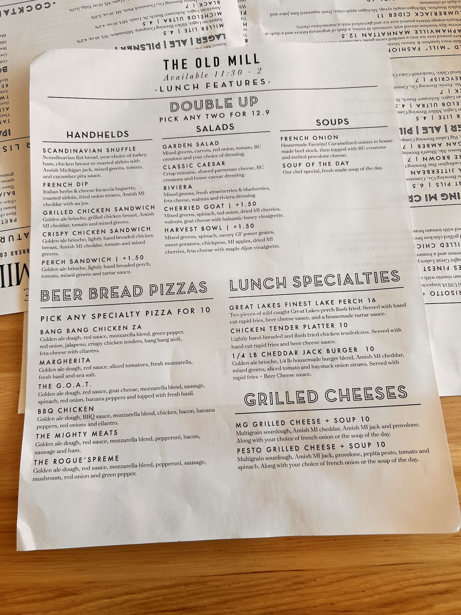 The Old Mill - Beer City Bread Co. Menu