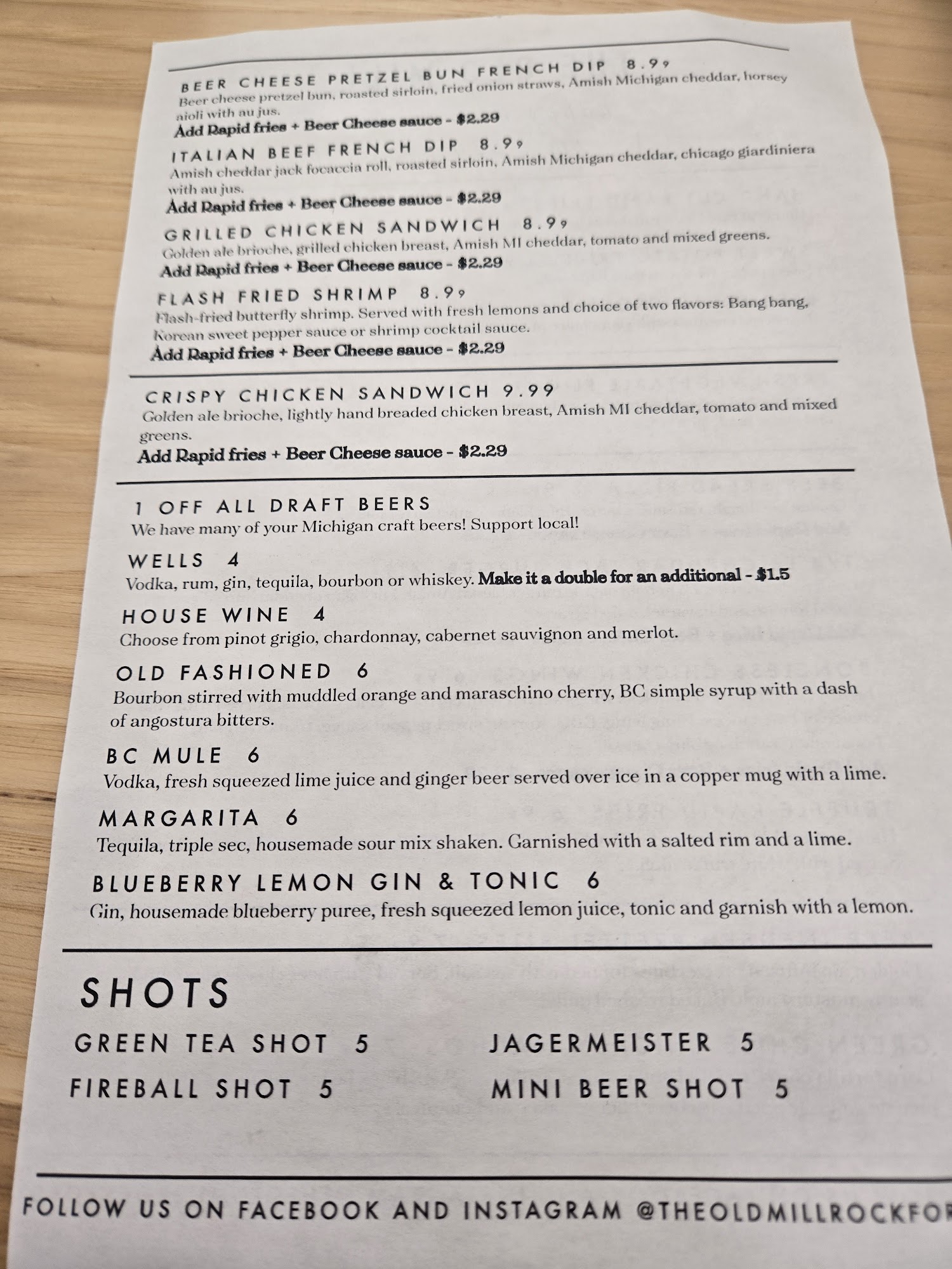 The Old Mill - Beer City Bread Co. Menu