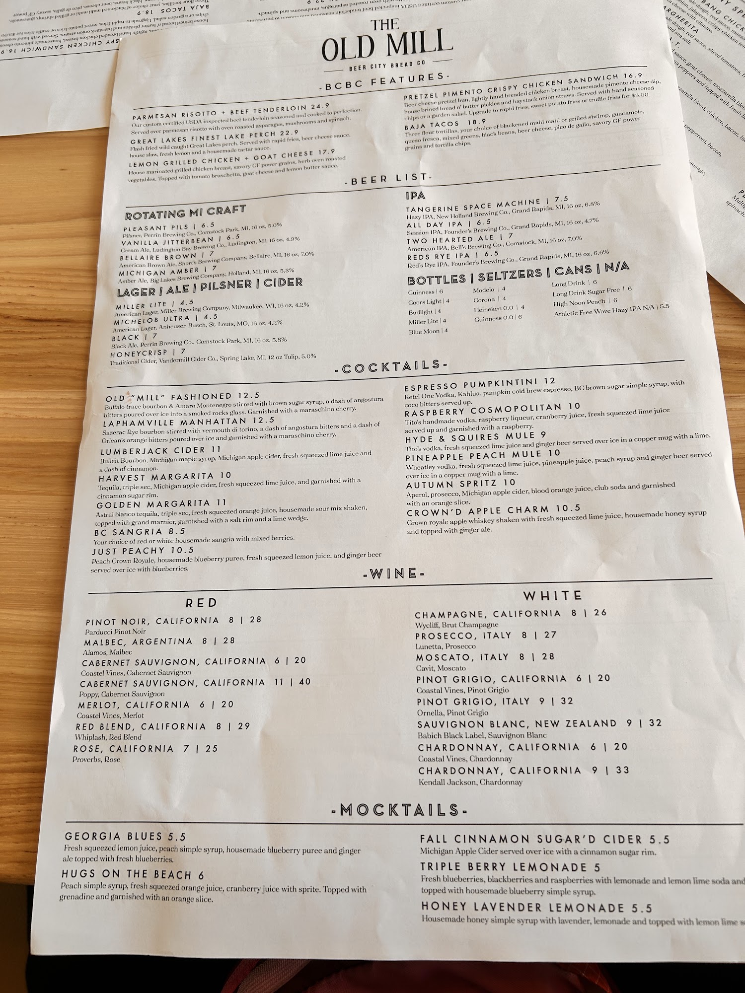 The Old Mill - Beer City Bread Co. Menu