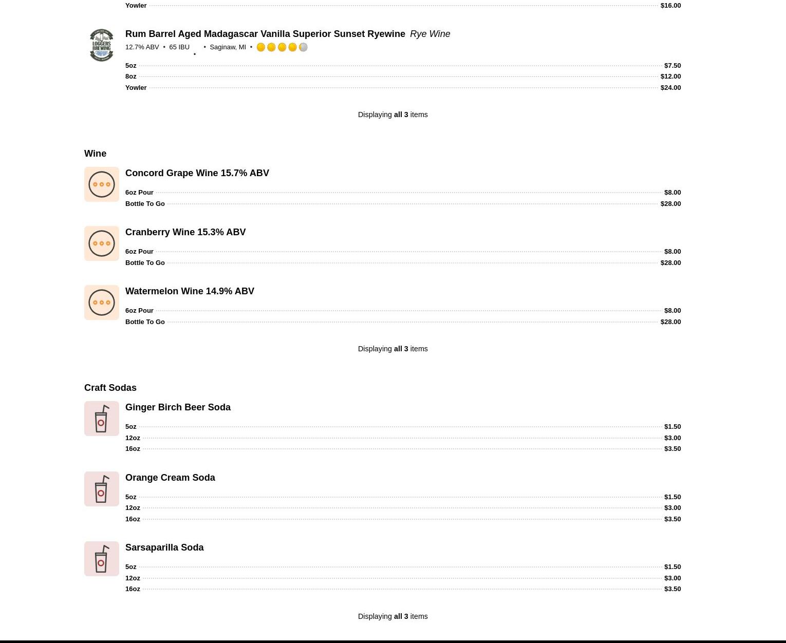 Loggers Brewing Company Menu