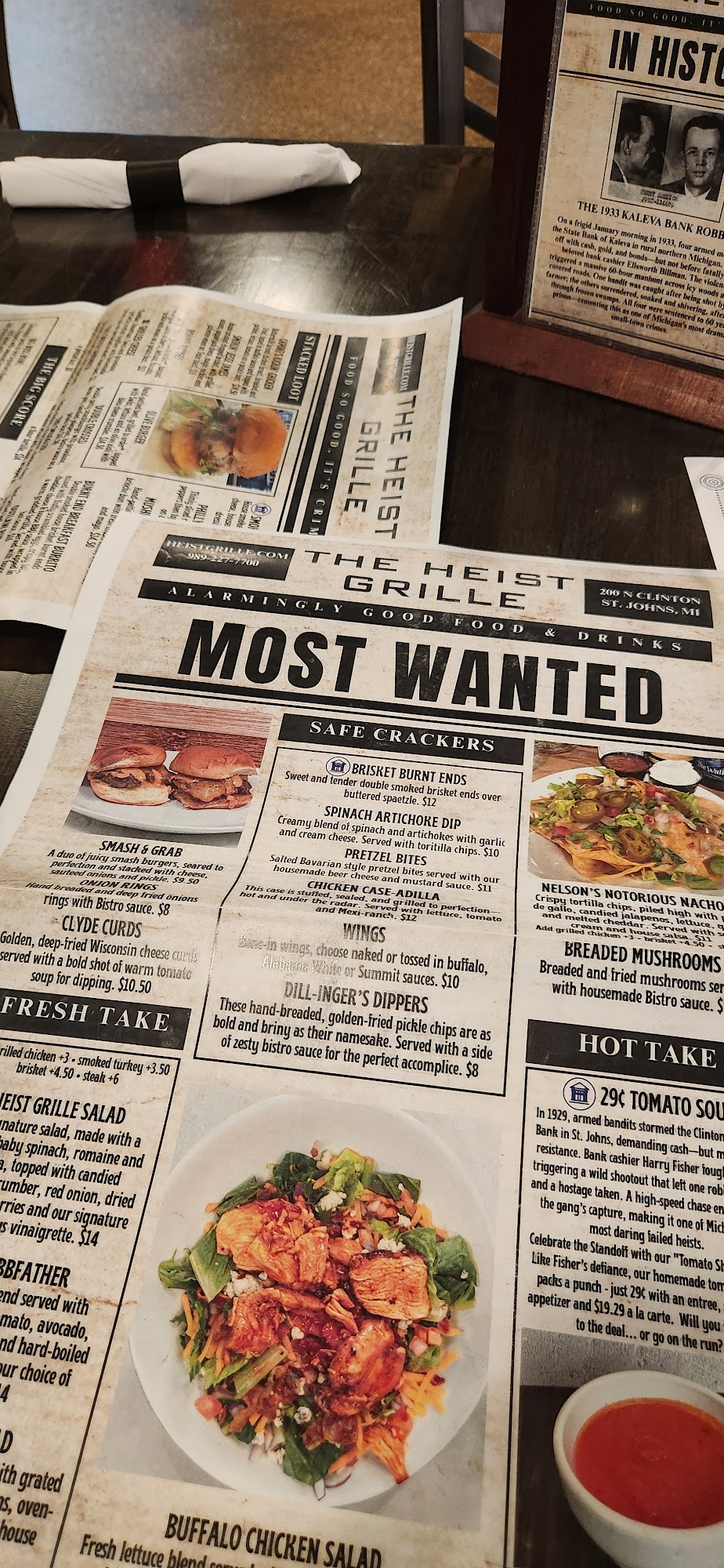 The Heist Grille Menu