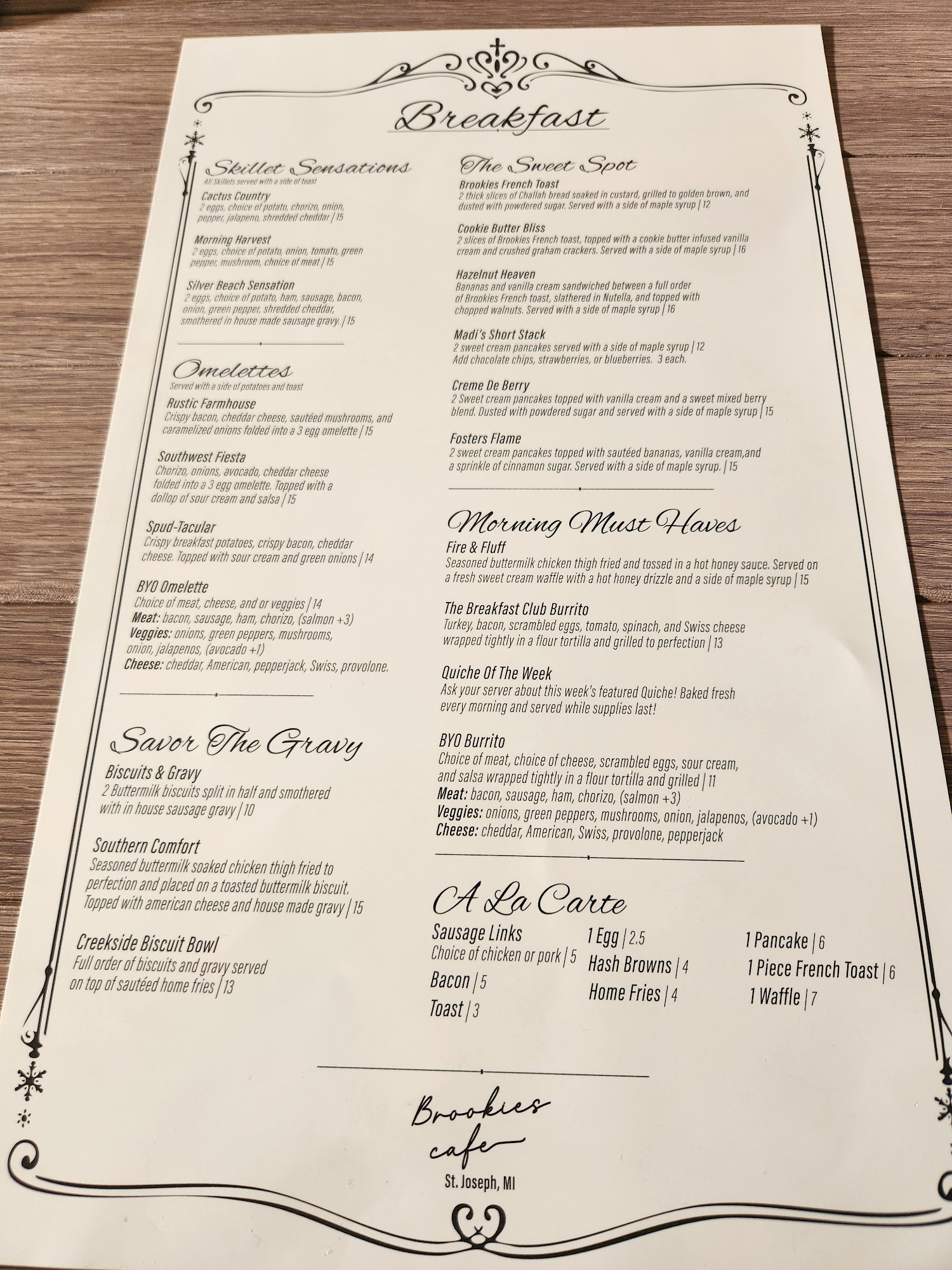Brookies Cafe Saint Joseph Menu