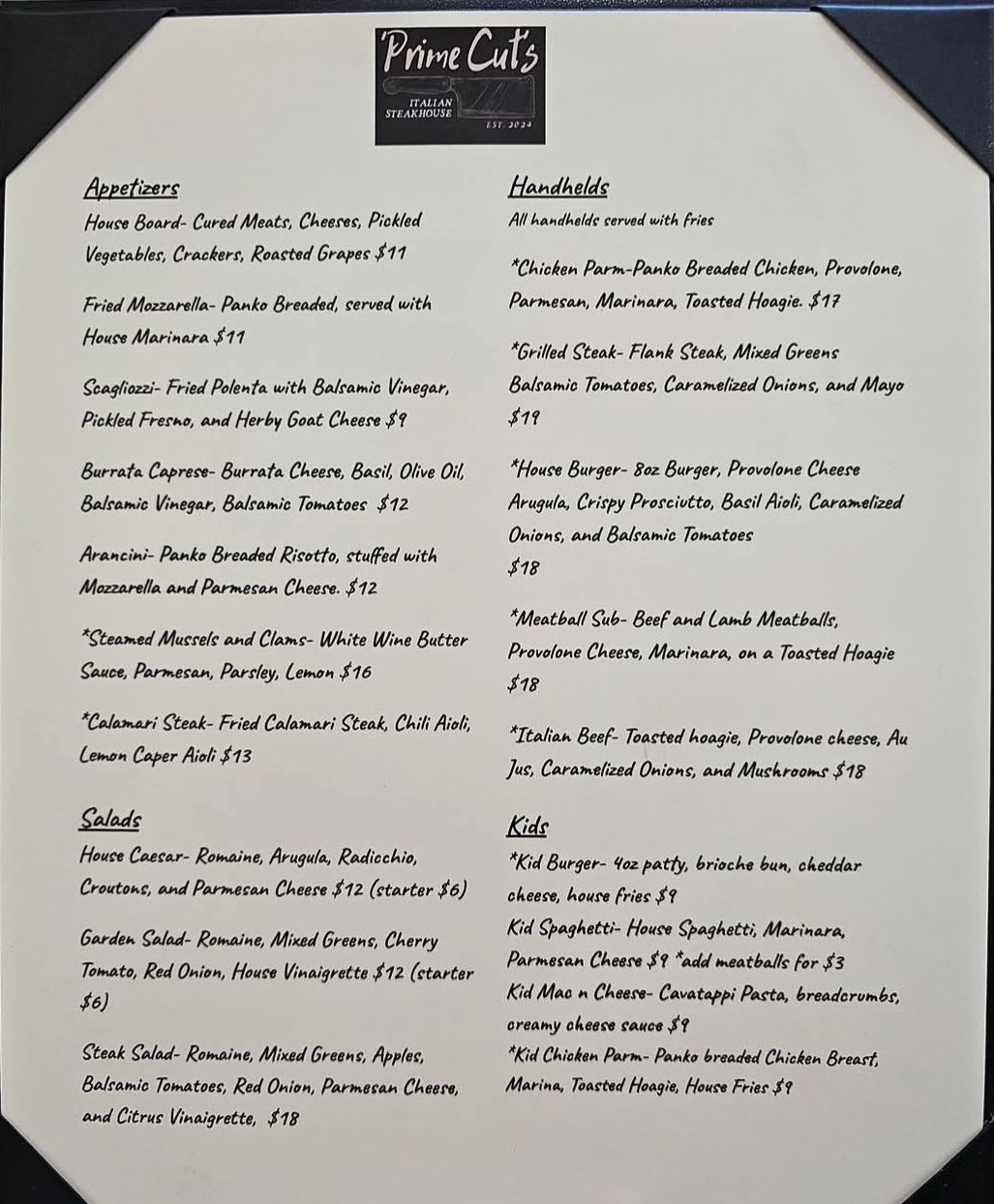 Prime Cuts Italian Steakhouse Menu