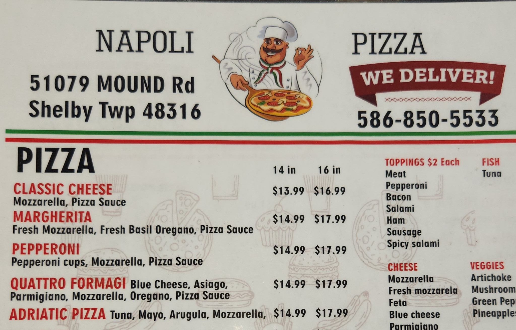 Napoli's Pizza Menu