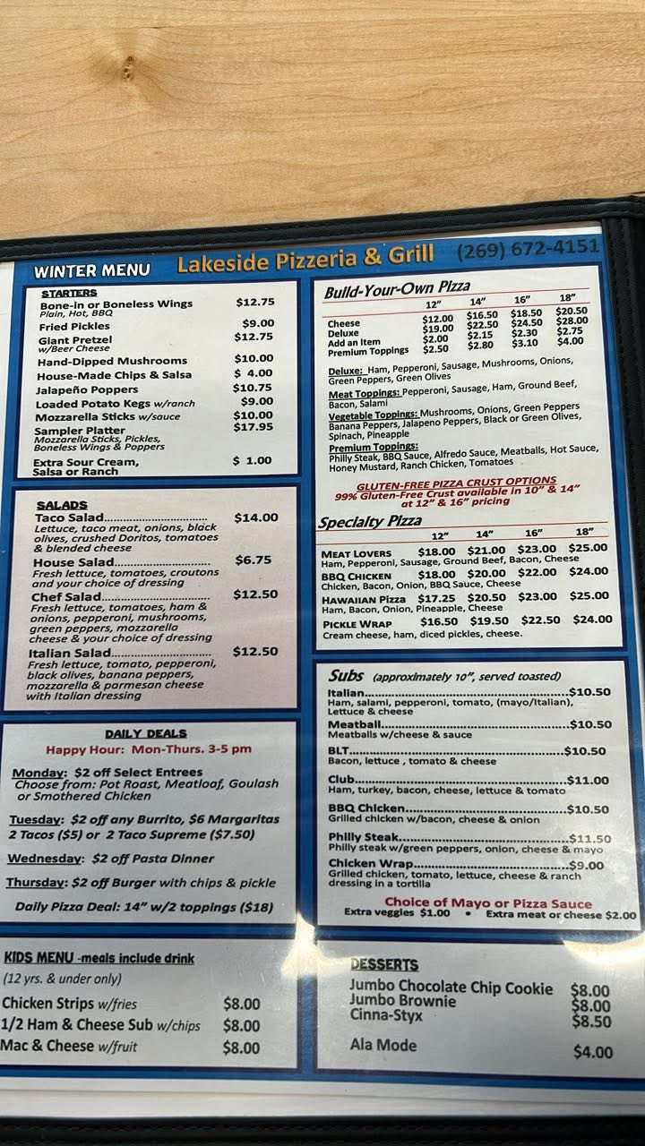 Southside Cove Menu