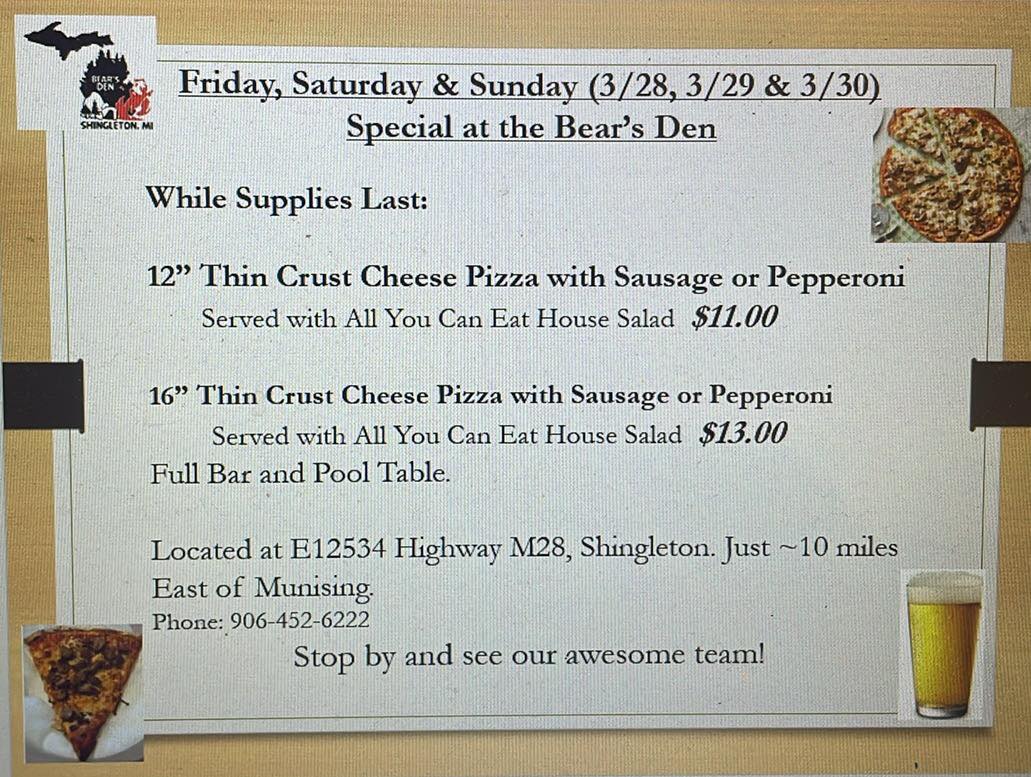 The Bears Den Menu