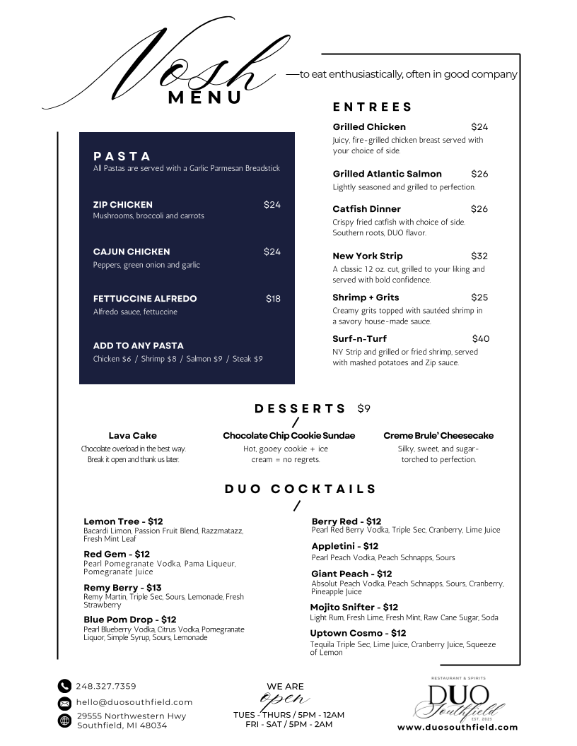 DUO Restaurant & Spirits Menu