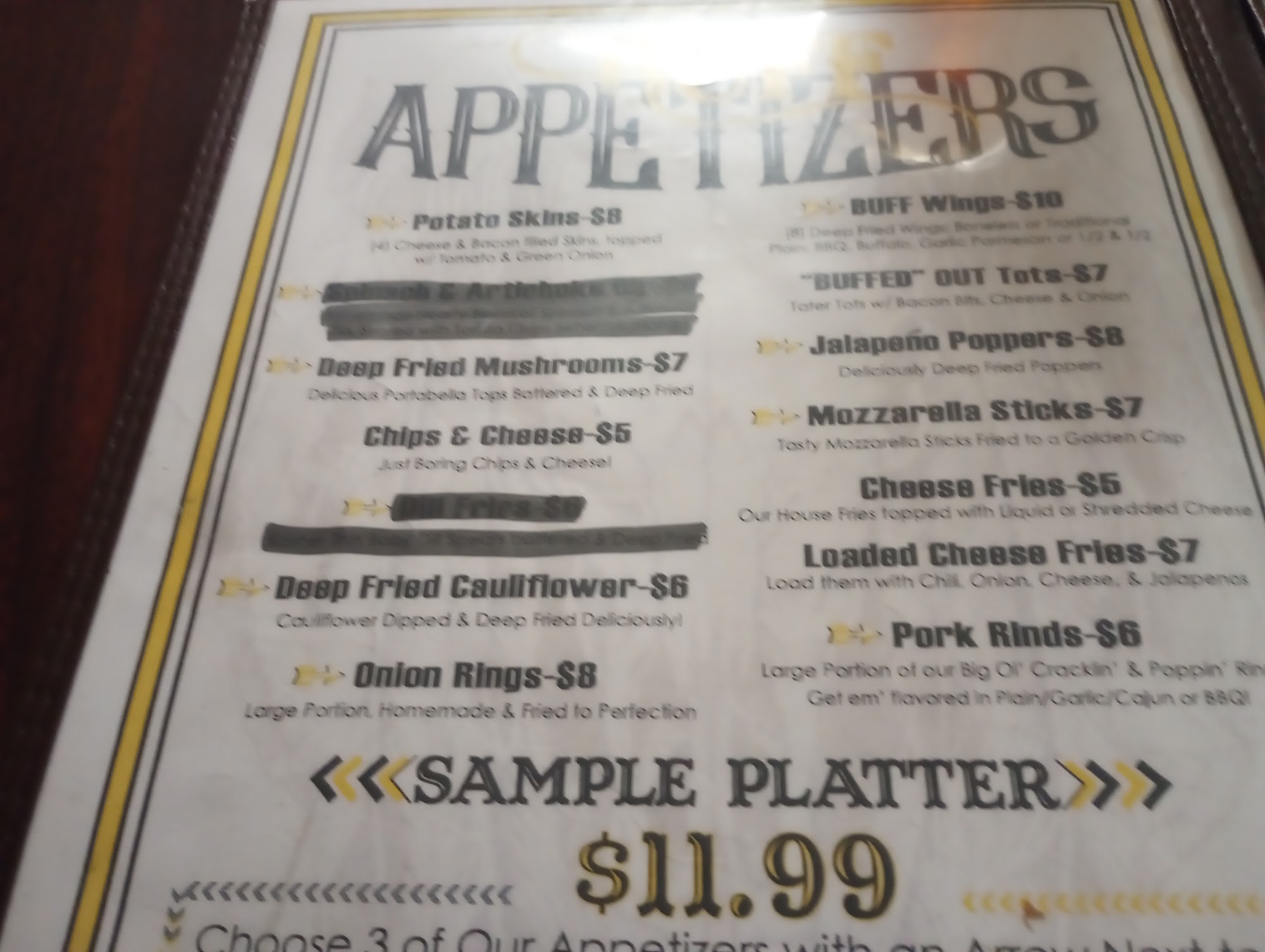 The Buff Bar and Grill Menu
