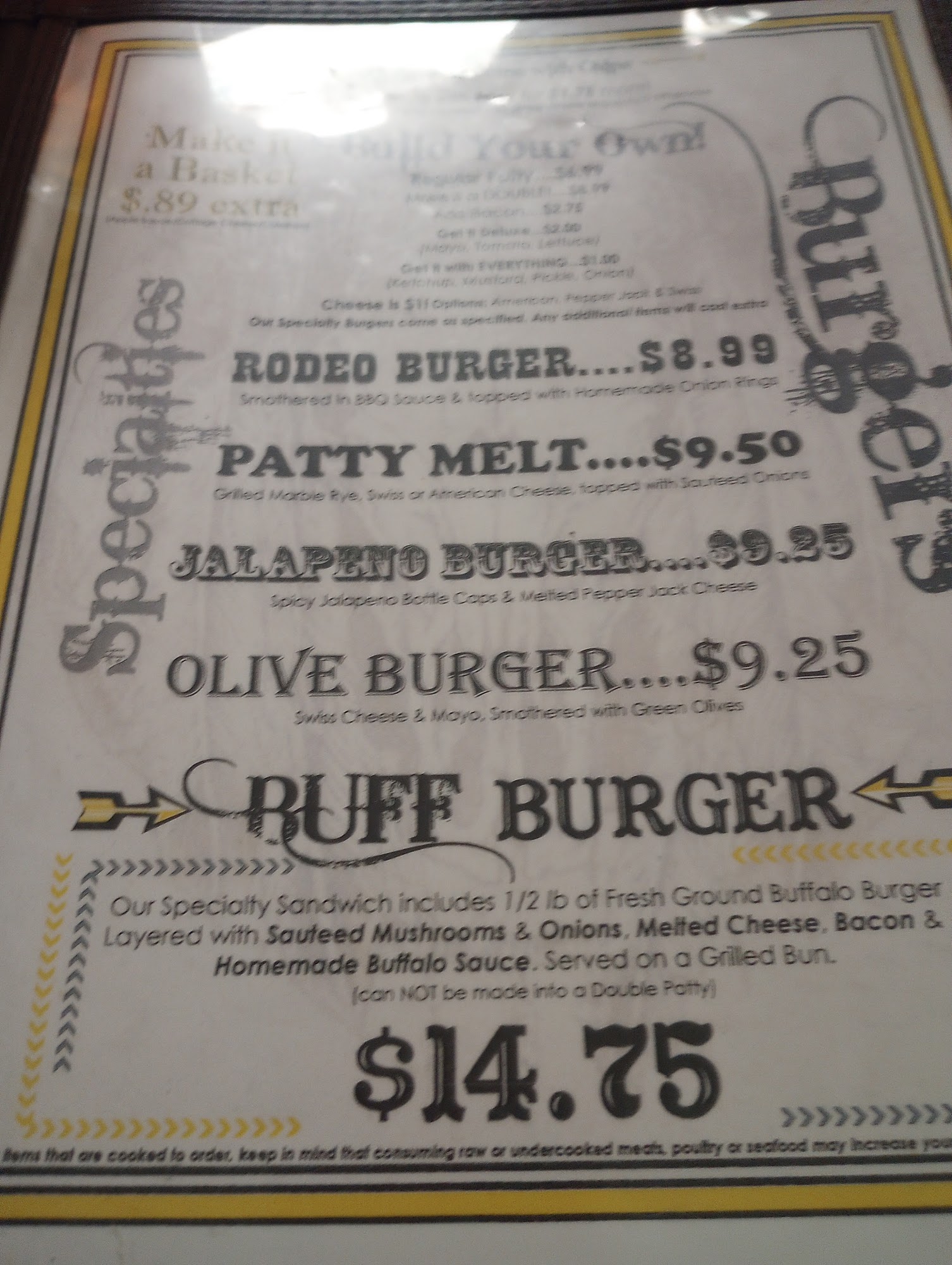 The Buff Bar and Grill Menu