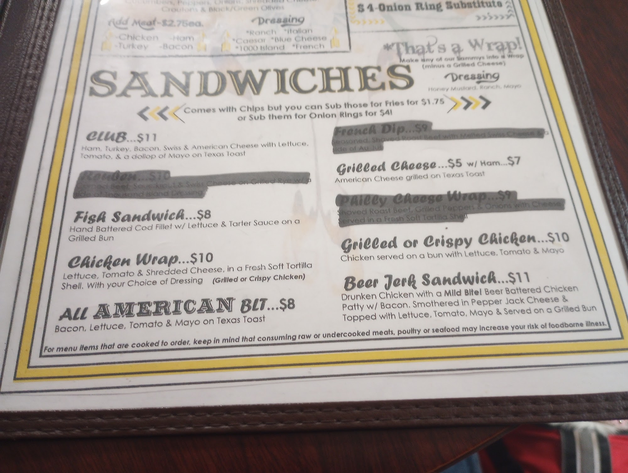 The Buff Bar and Grill Menu
