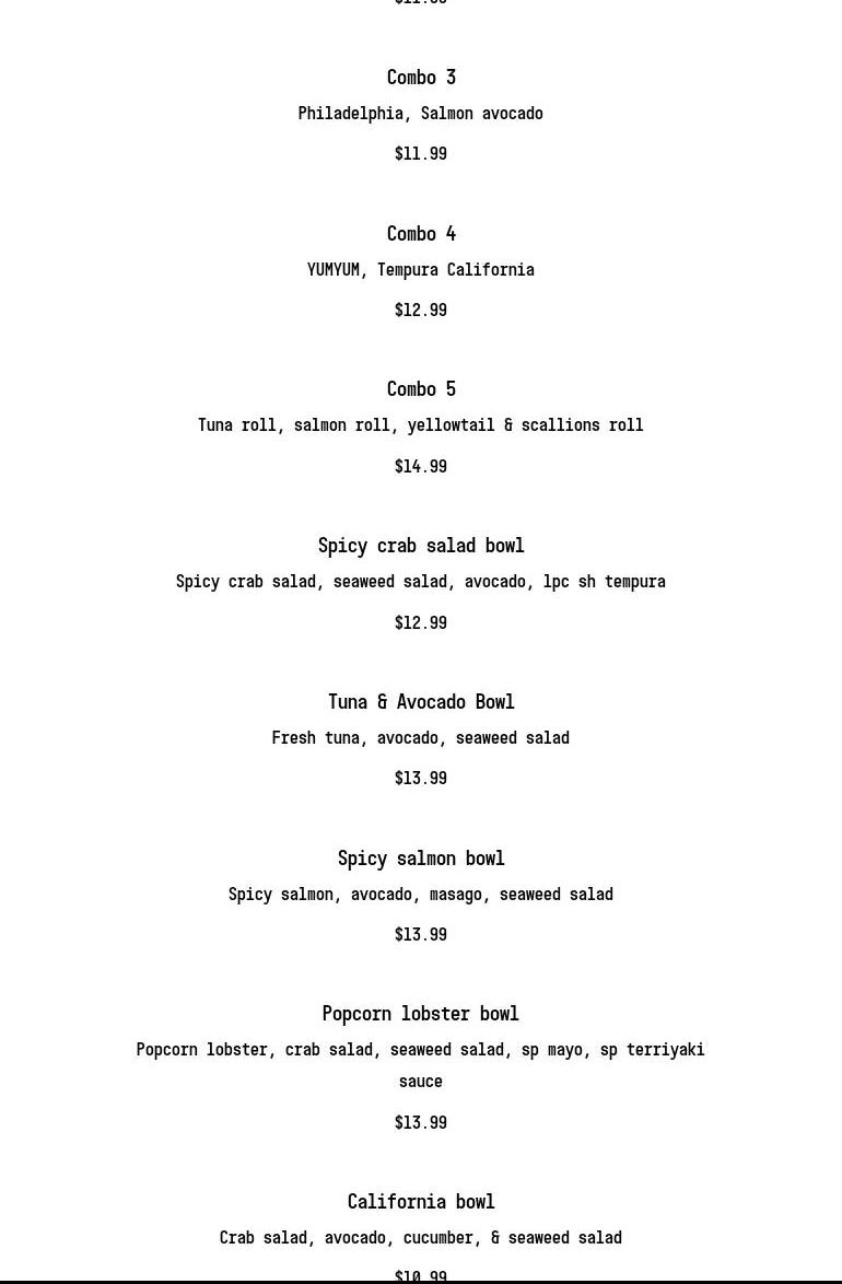ICHII SUSHI Menu