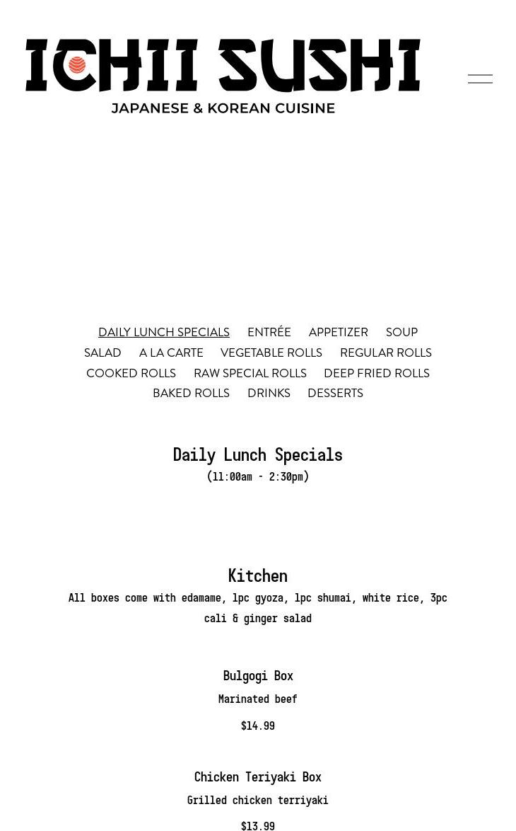 ICHII SUSHI Menu