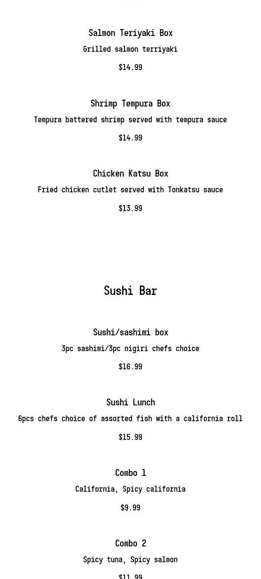 ICHII SUSHI Menu