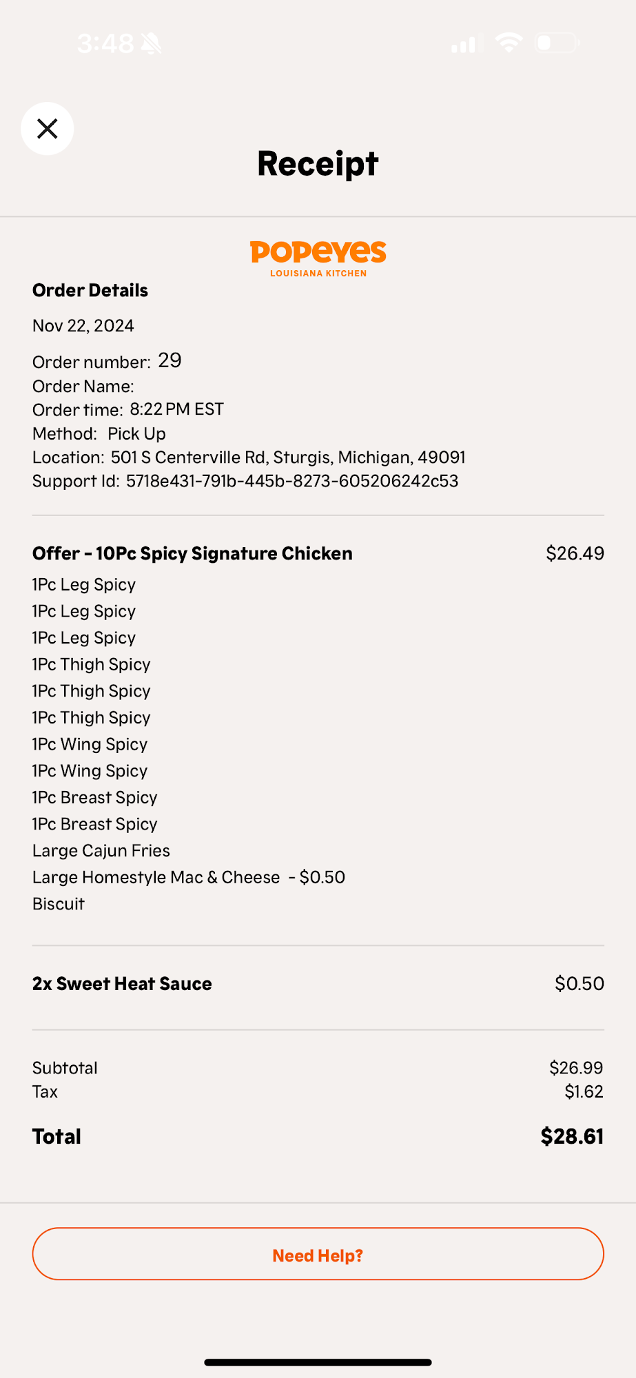 Popeyes Louisiana Kitchen Menu