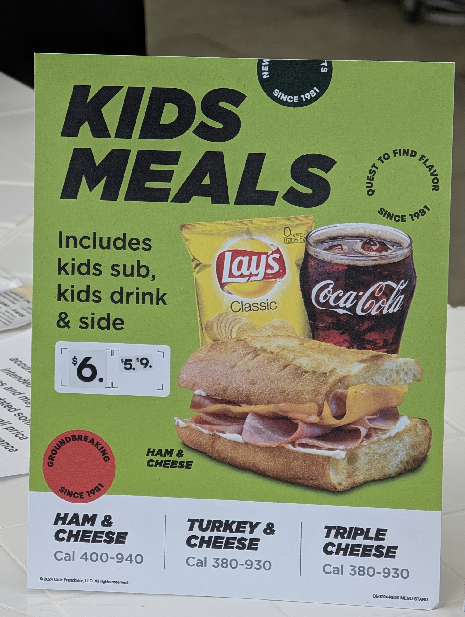 Quiznos Menu
