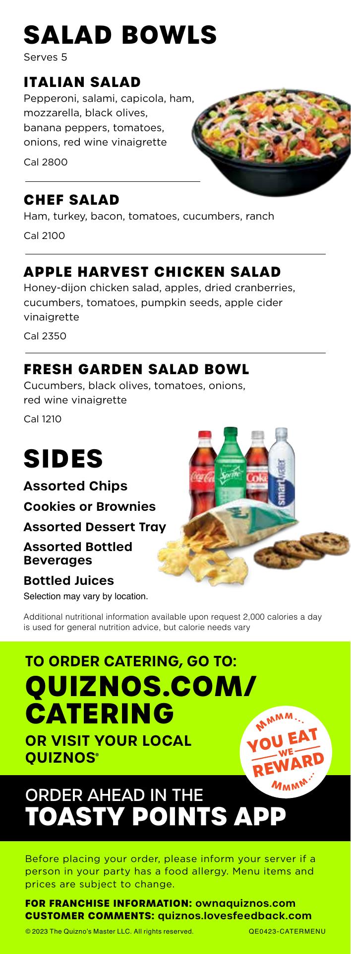 Quiznos Menu