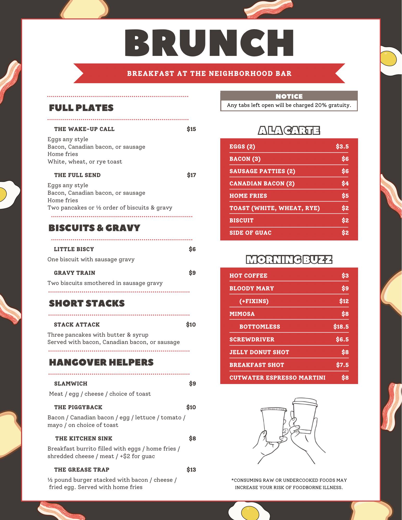 Taylor AC Lounge Menu