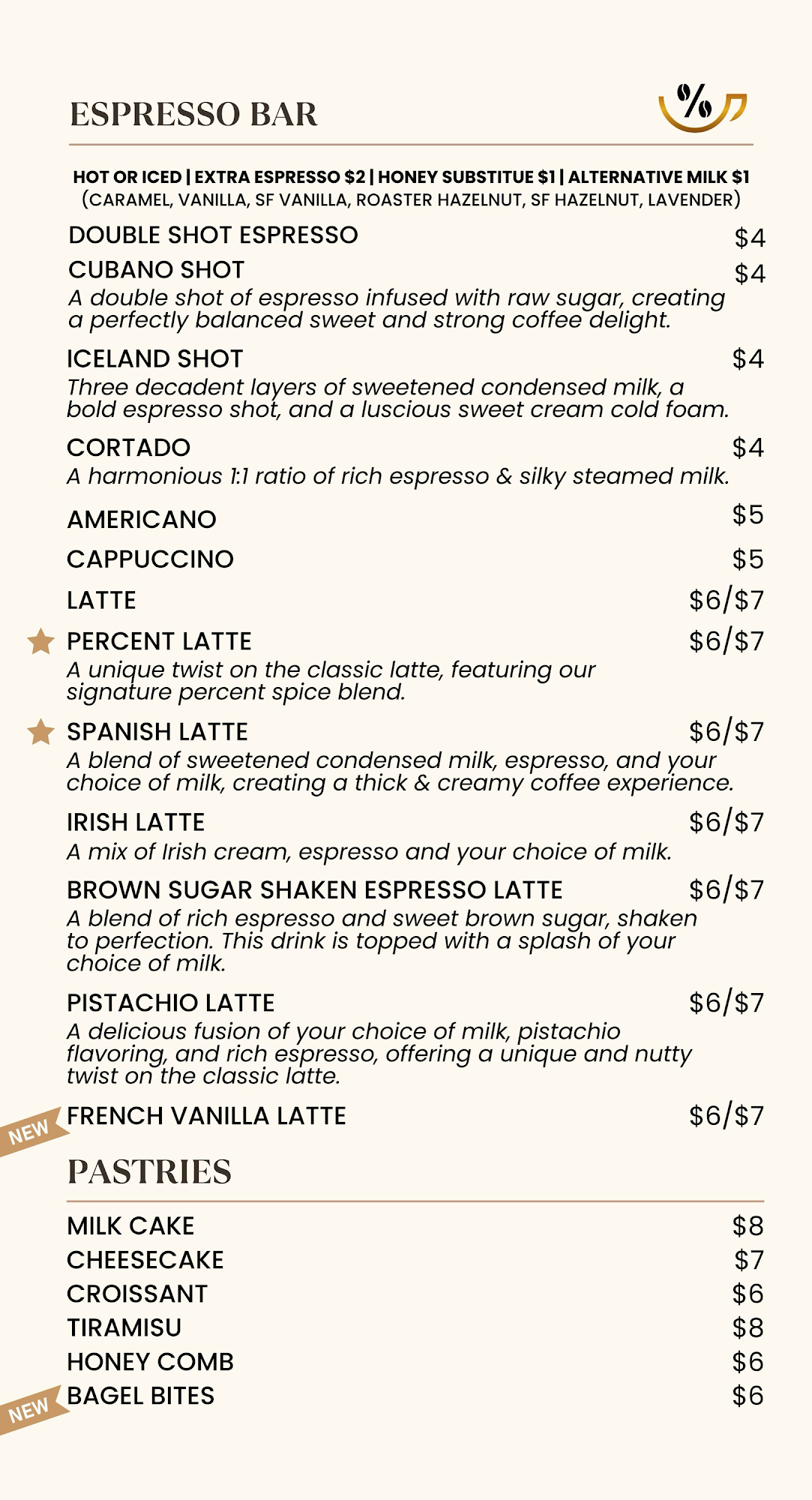 % Percent Coffee Menu