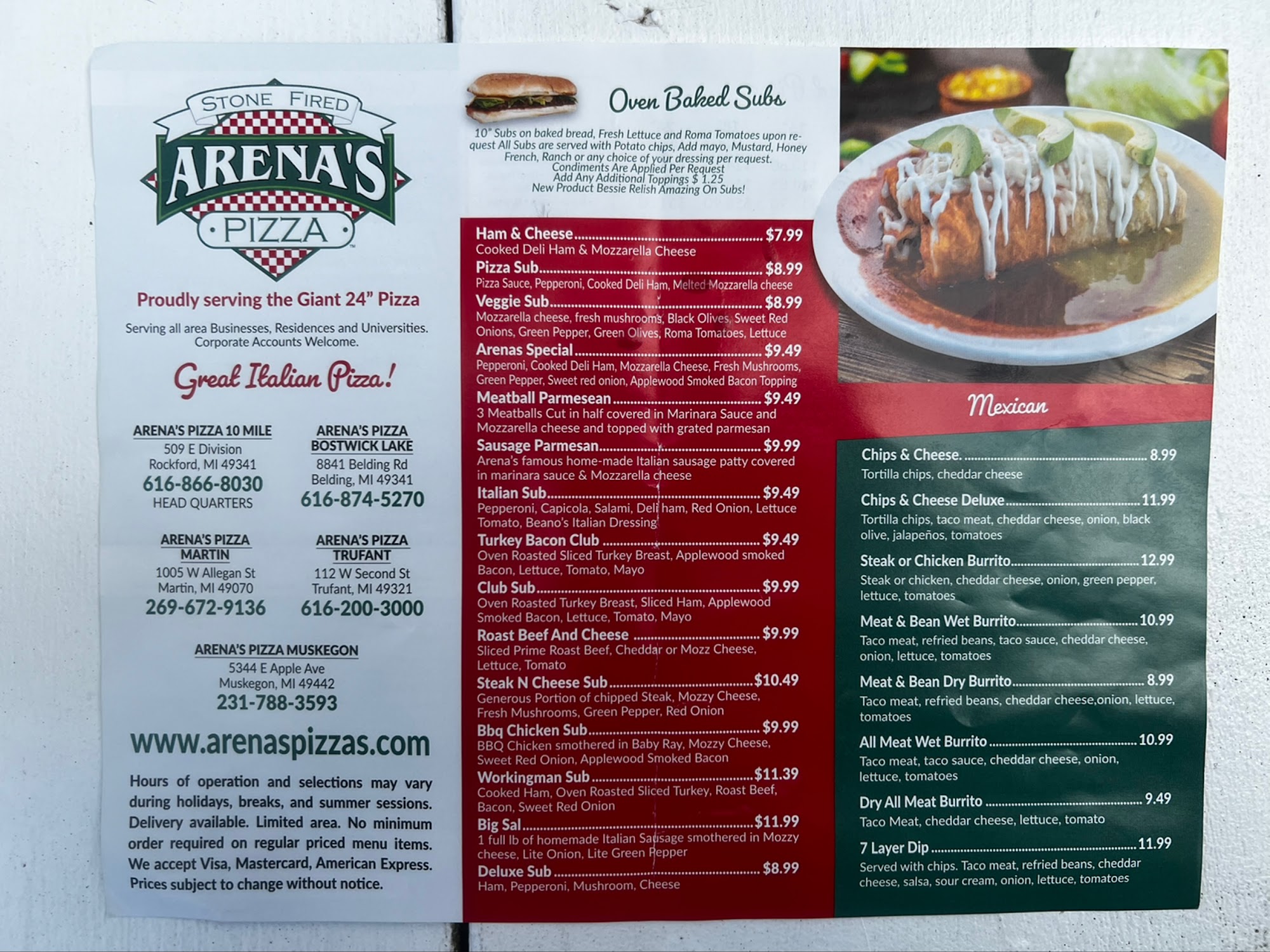Arena's Pizza Trufant Menu