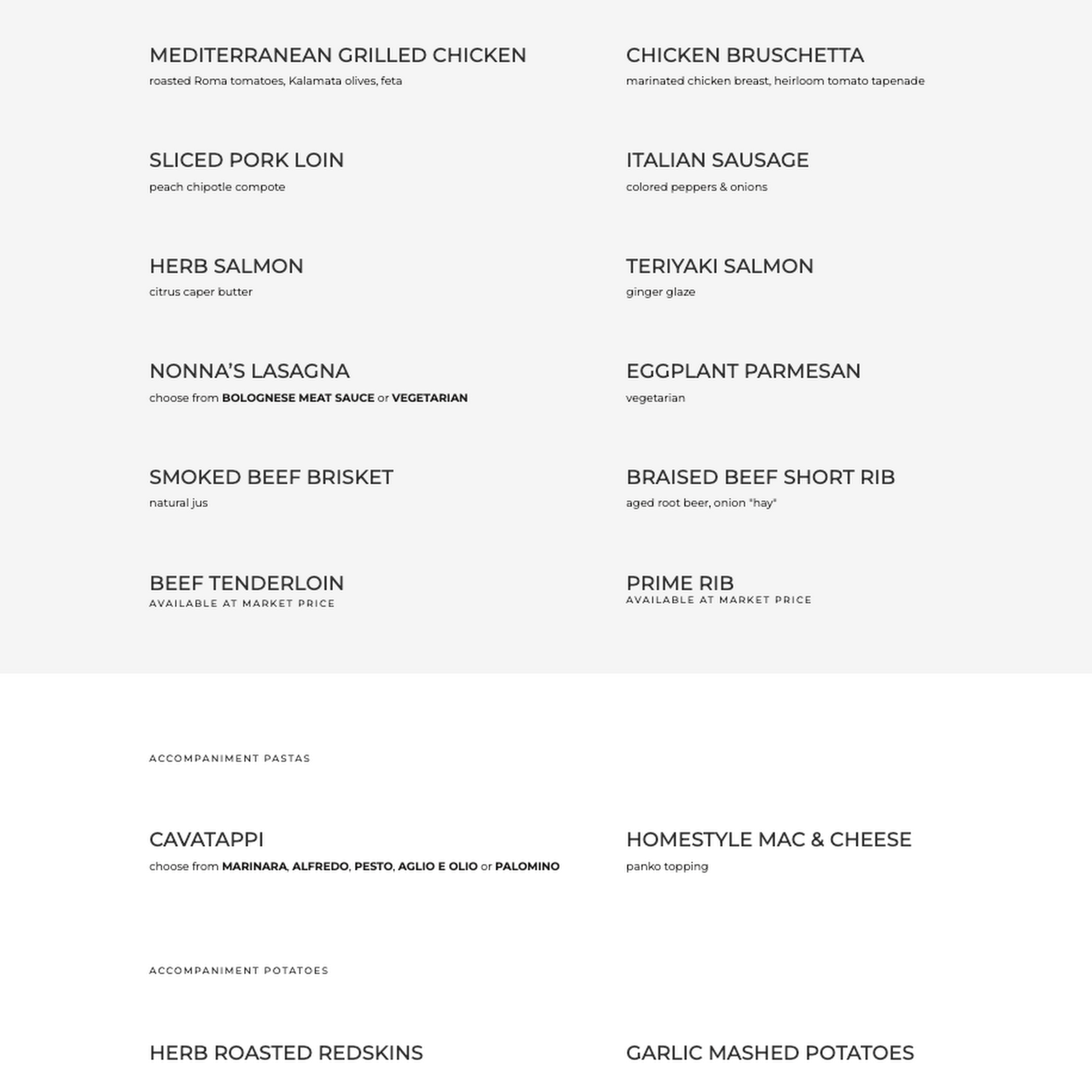 Kristina's Catering Menu