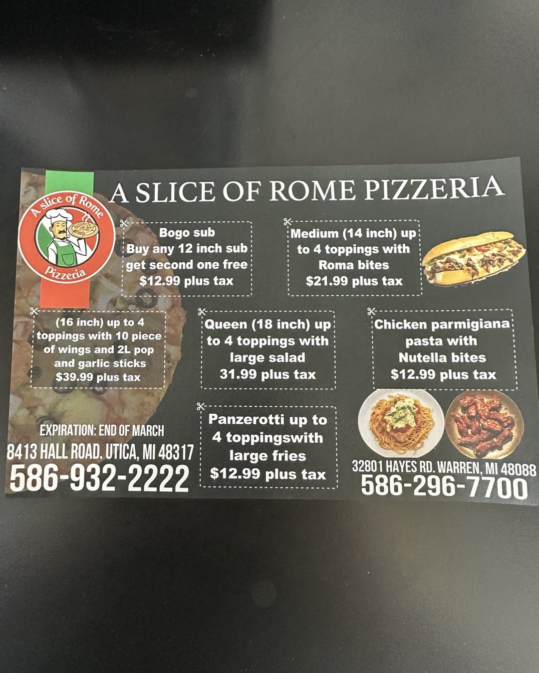 A Slice of Rome Pizzeria Menu