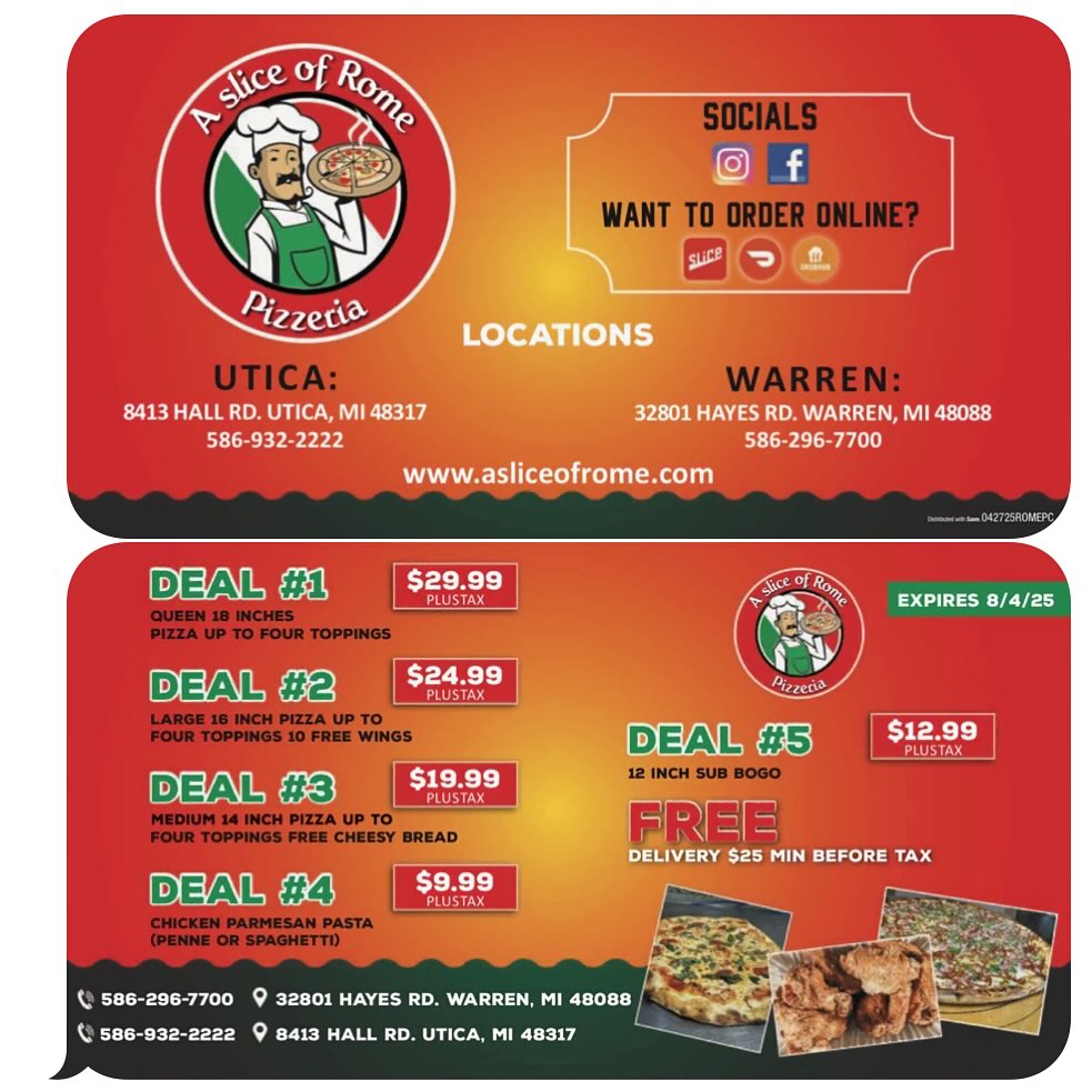 A Slice of Rome Pizzeria Menu