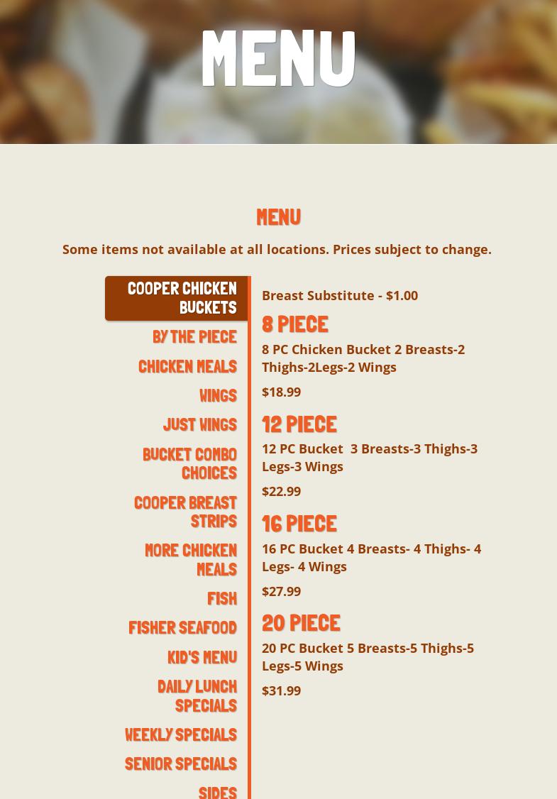 Chicken Coop Inc Menu