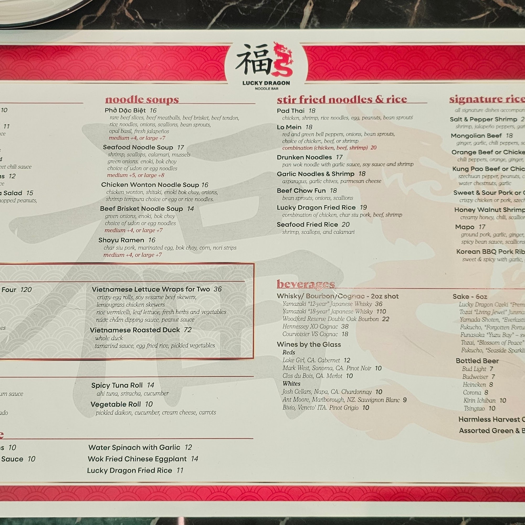 Lucky Dragon Noodle Bar Menu