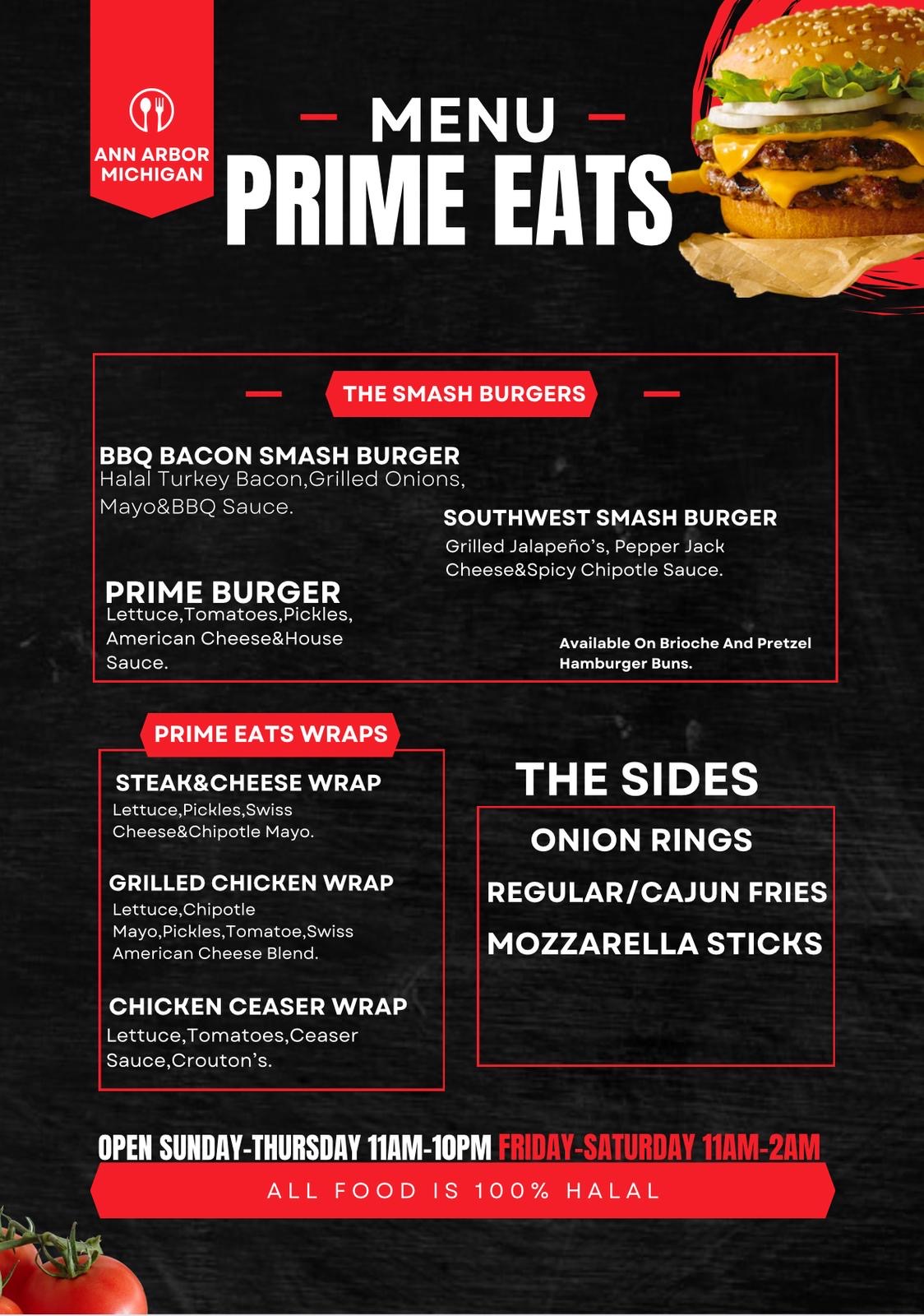 Prime Eats Menu