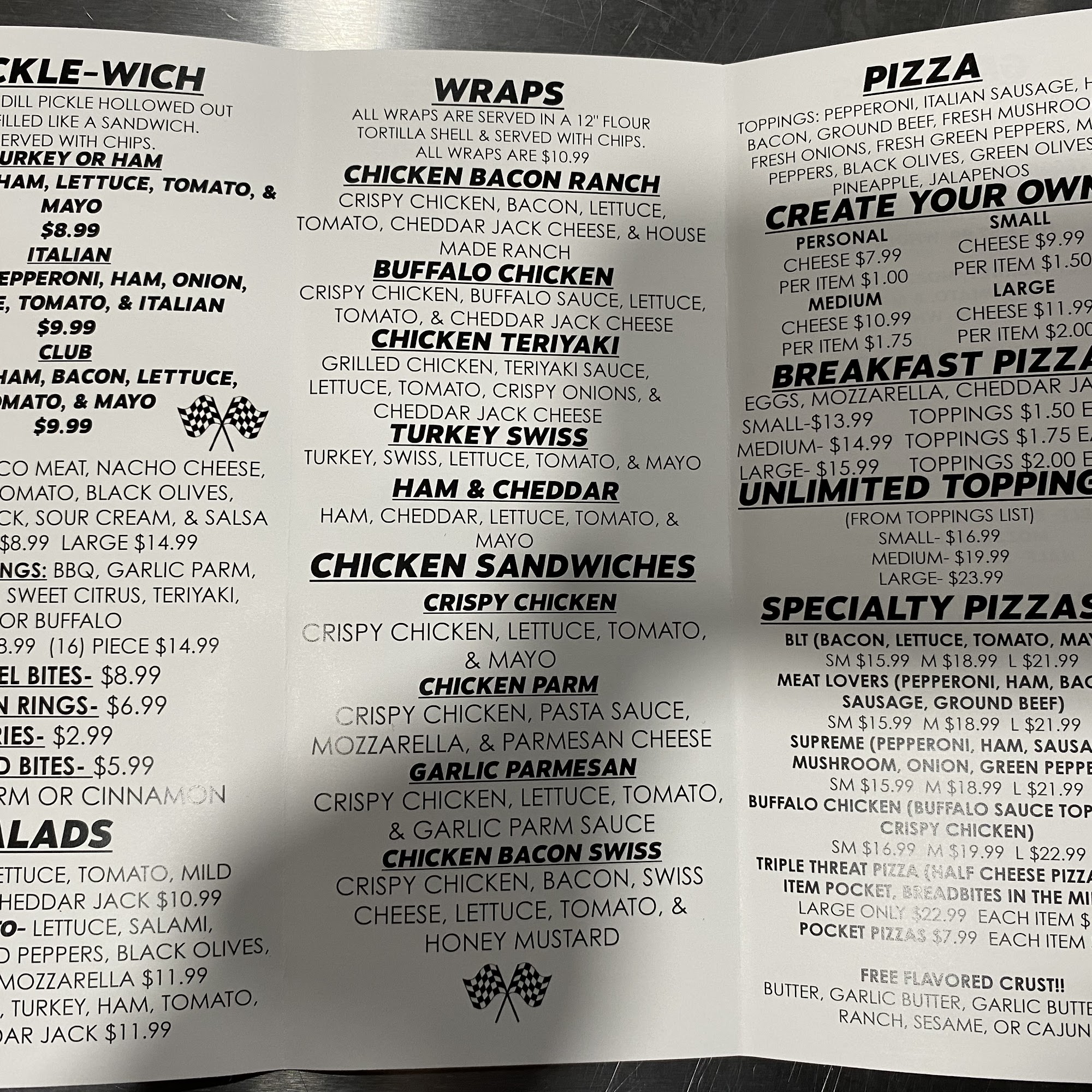 Calvin & Nicole’s Pit Stop Menu