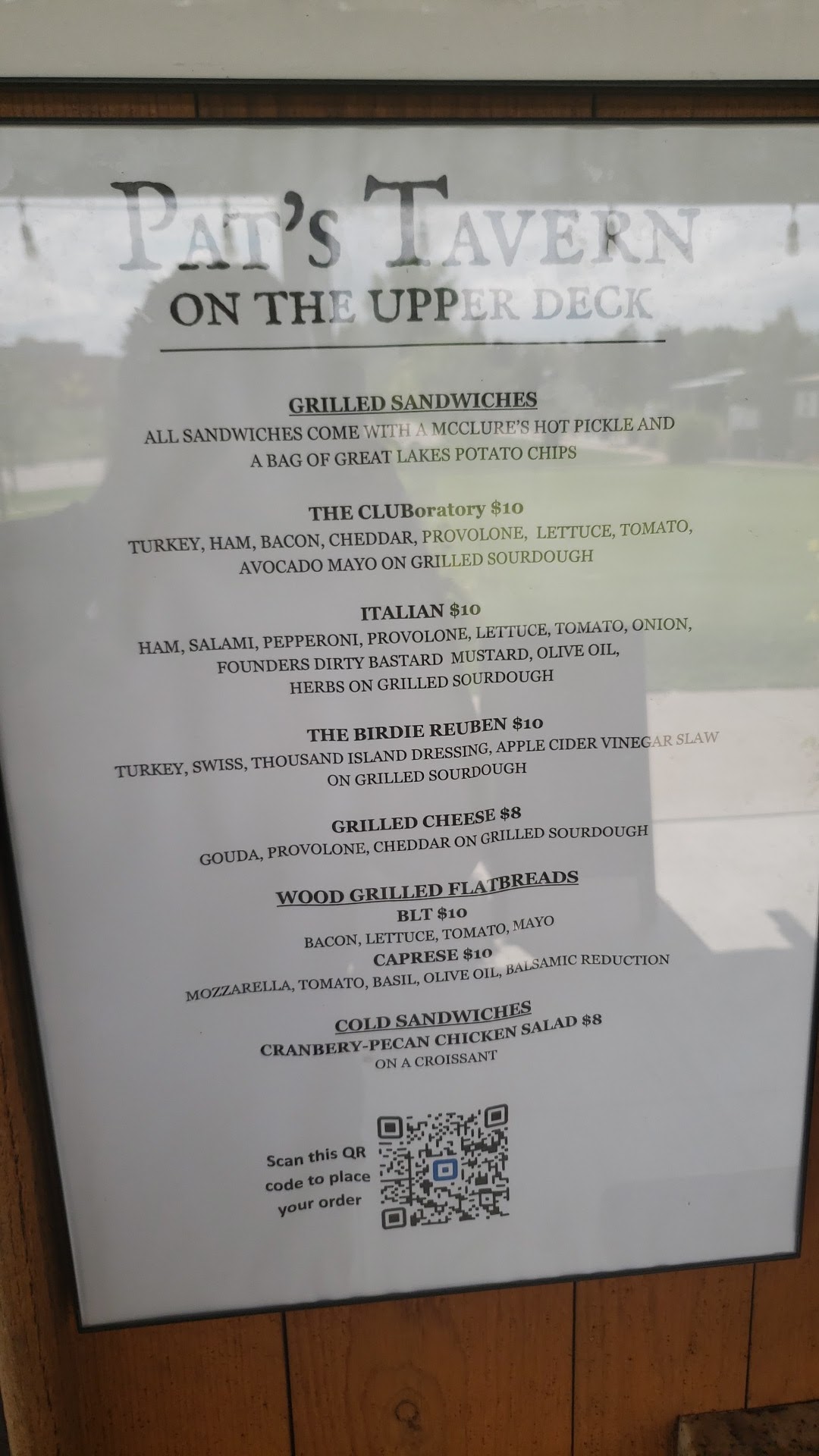 Pat's Tavern by the Green Menu