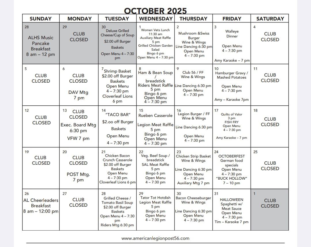 Albert Lea American Legion Post 56 Leo Carey Menu