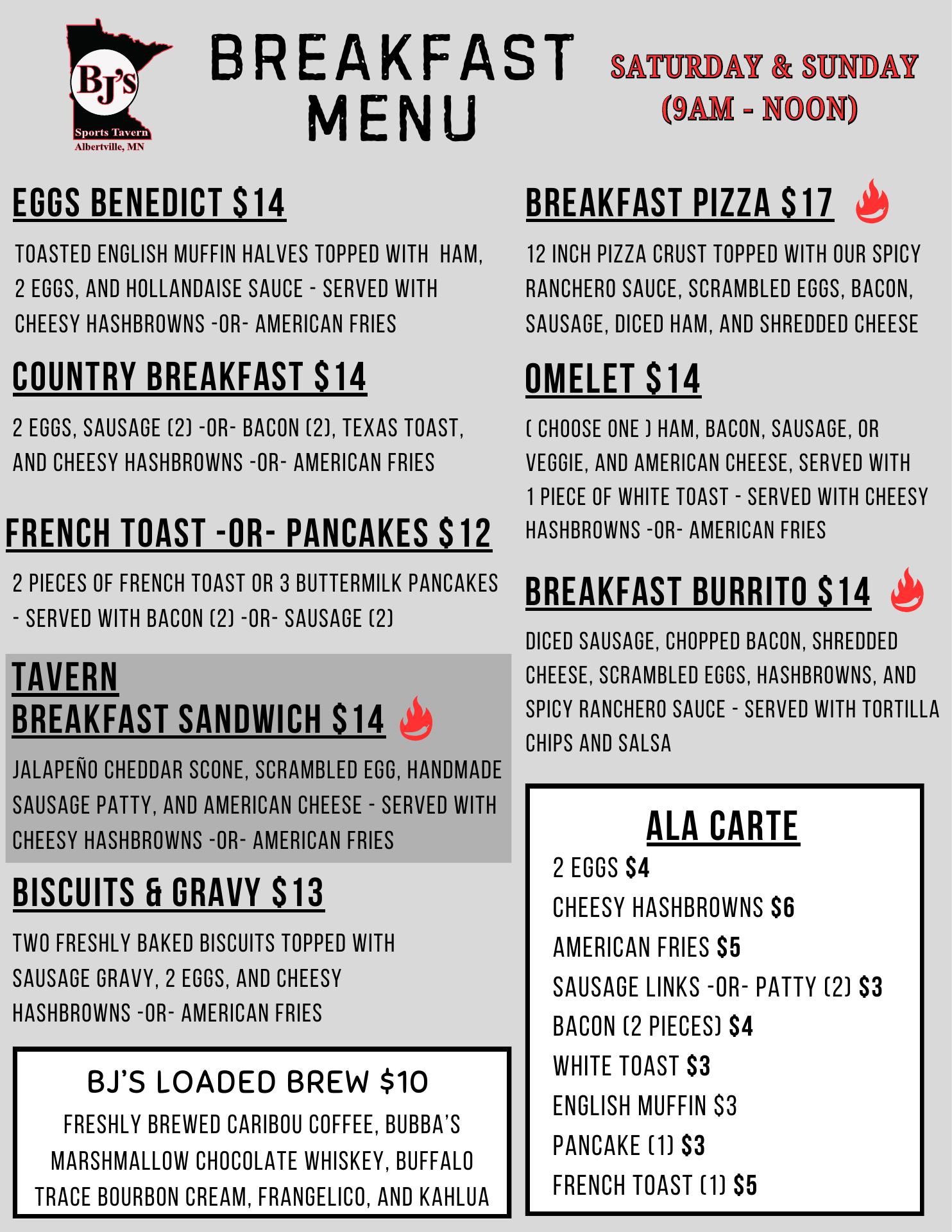 BJ's Sports Tavern Menu