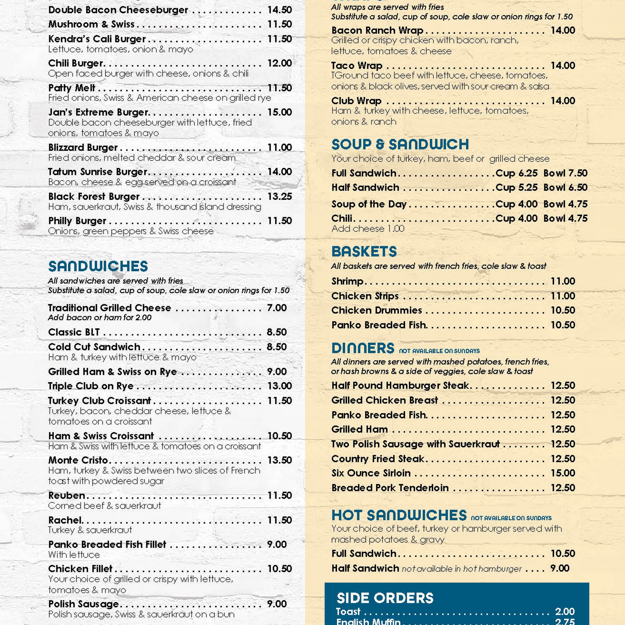 BNC's Cafe Menu